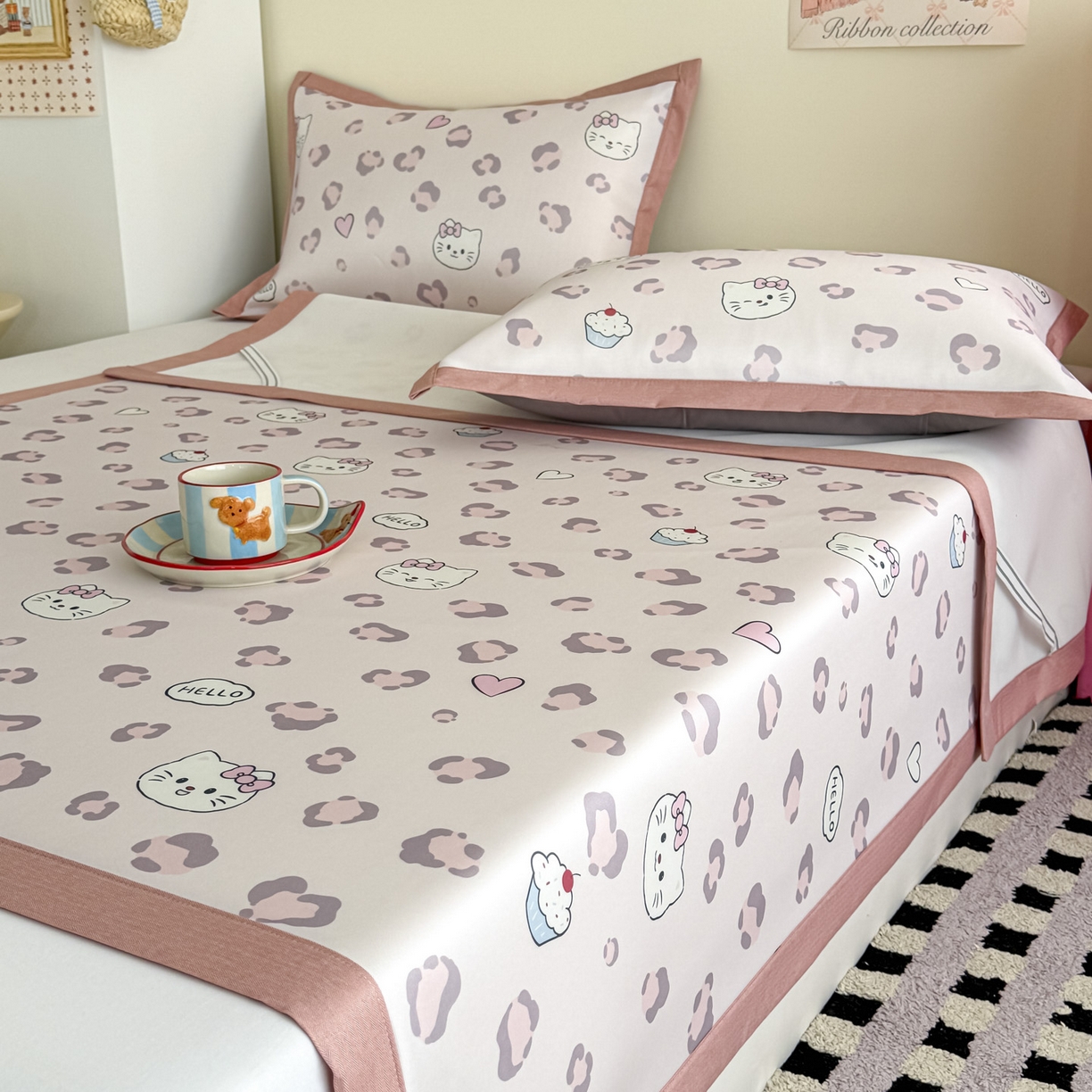 91家纺网 家纺一手货源 找家纺 倾慕家纺 2026春夏新款A类印花小冰皮软席凉席席子 豹猫粉