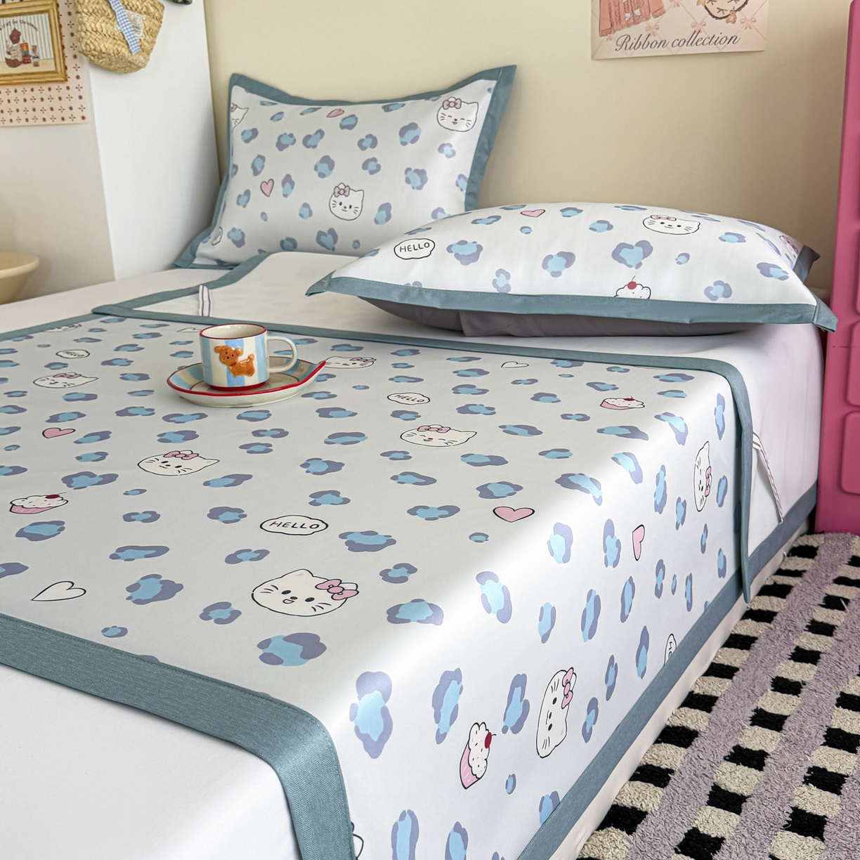 91家纺网 家纺一手货源 找家纺 倾慕家纺 2026春夏新款A类印花小冰皮软席凉席席子 豹猫蓝