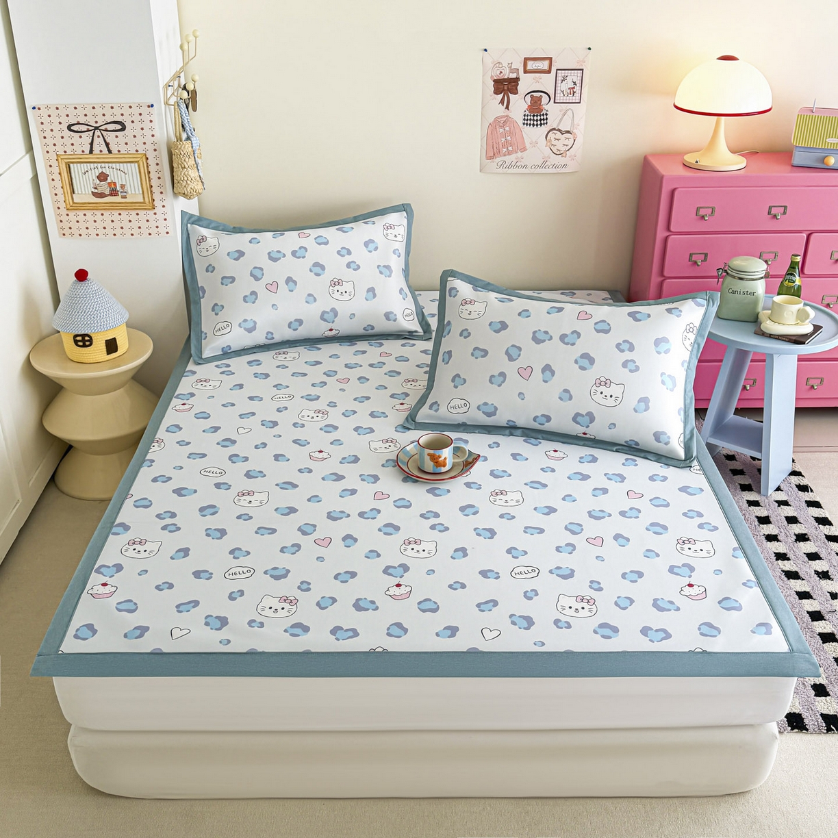 91家纺网 家纺一手货源 找家纺 倾慕家纺 2026春夏新款A类印花小冰皮软席凉席席子 豹猫蓝