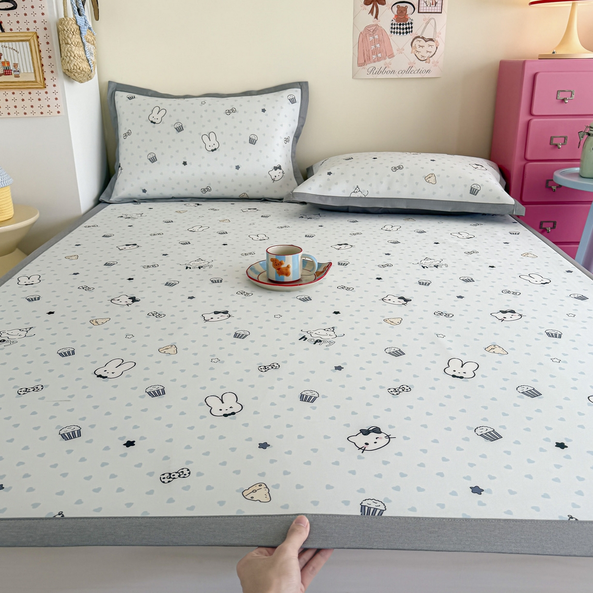 91家纺网 家纺一手货源 找家纺 倾慕家纺 2026春夏新款A类印花小冰皮软席凉席席子 蛋糕小兔