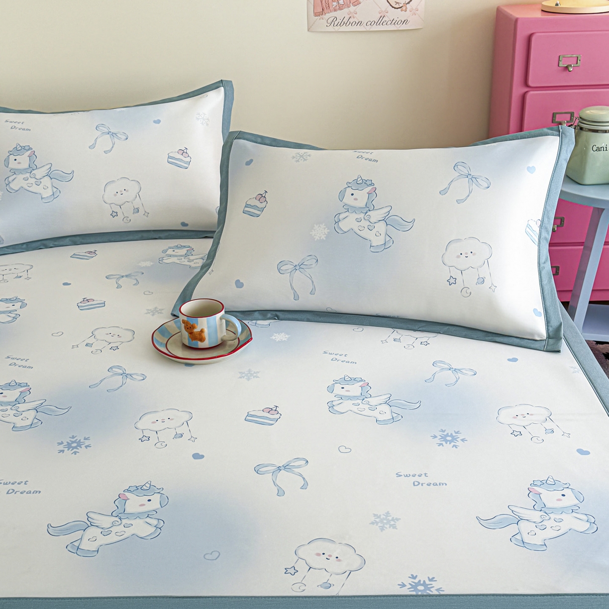 91家纺网 家纺一手货源 找家纺 倾慕家纺 2026春夏新款A类印花小冰皮软席凉席席子 云朵小马