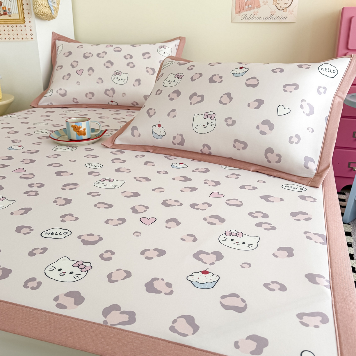 91家纺网 家纺一手货源 找家纺 倾慕家纺 2026春夏新款A类印花小冰皮软席凉席席子 豹猫粉