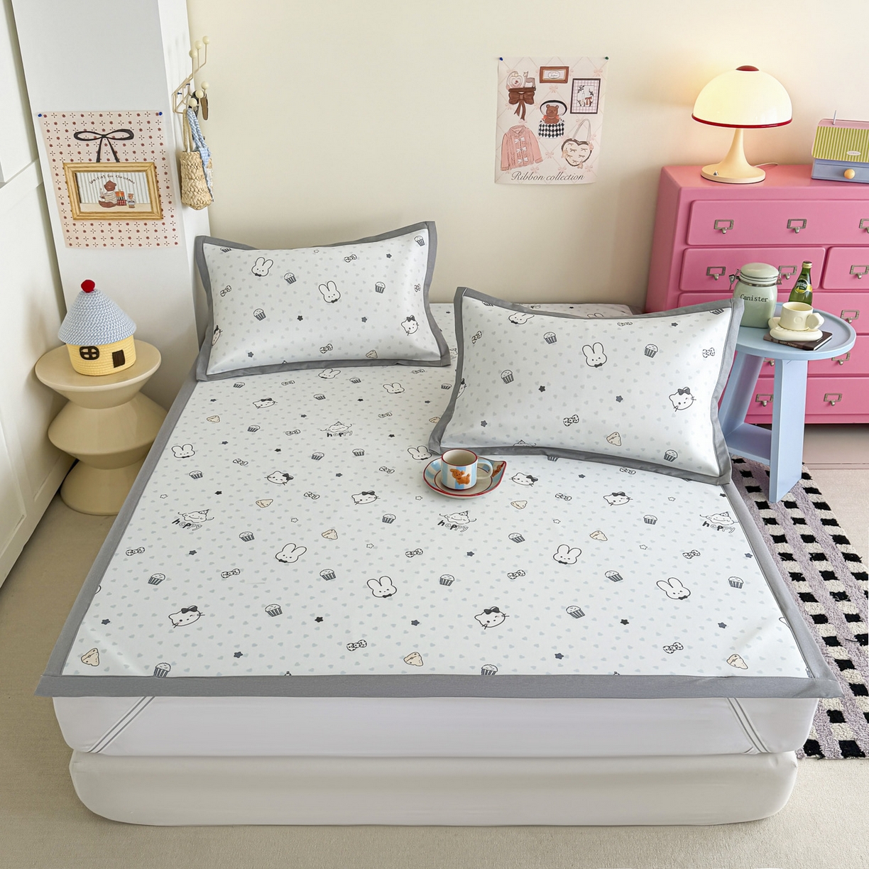 91家纺网 家纺一手货源 找家纺 倾慕家纺 2026春夏新款A类印花小冰皮软席凉席席子 蛋糕小兔