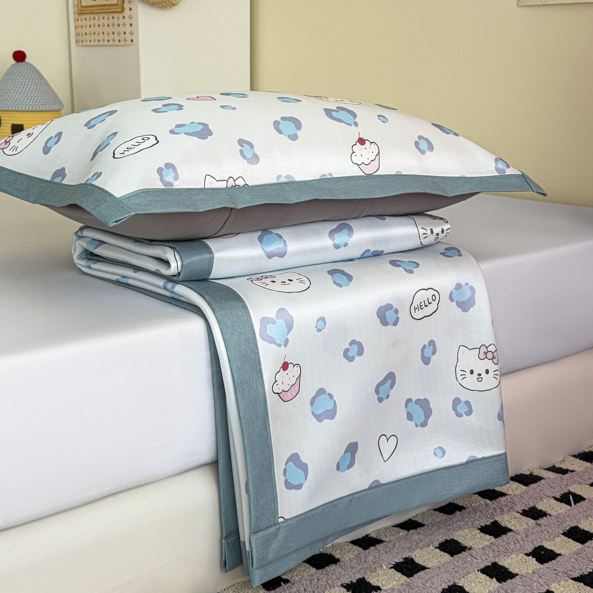 91家纺网 家纺一手货源 找家纺 倾慕家纺 2026春夏新款A类印花小冰皮软席凉席席子 豹猫蓝