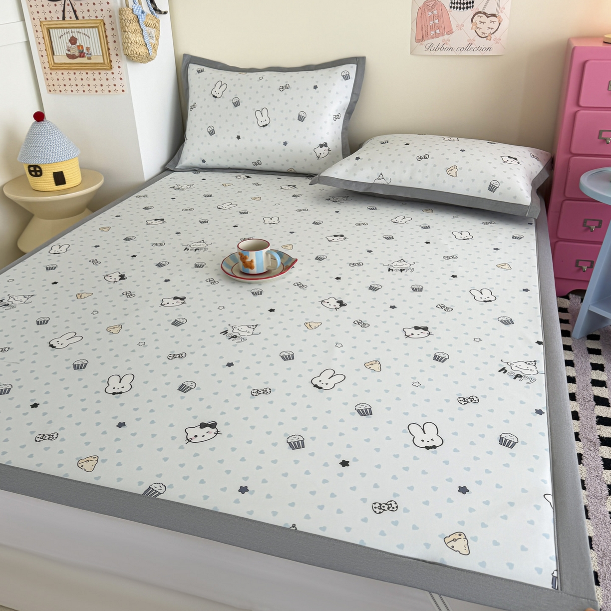 91家纺网 家纺一手货源 找家纺 倾慕家纺 2026春夏新款A类印花小冰皮软席凉席席子 蛋糕小兔