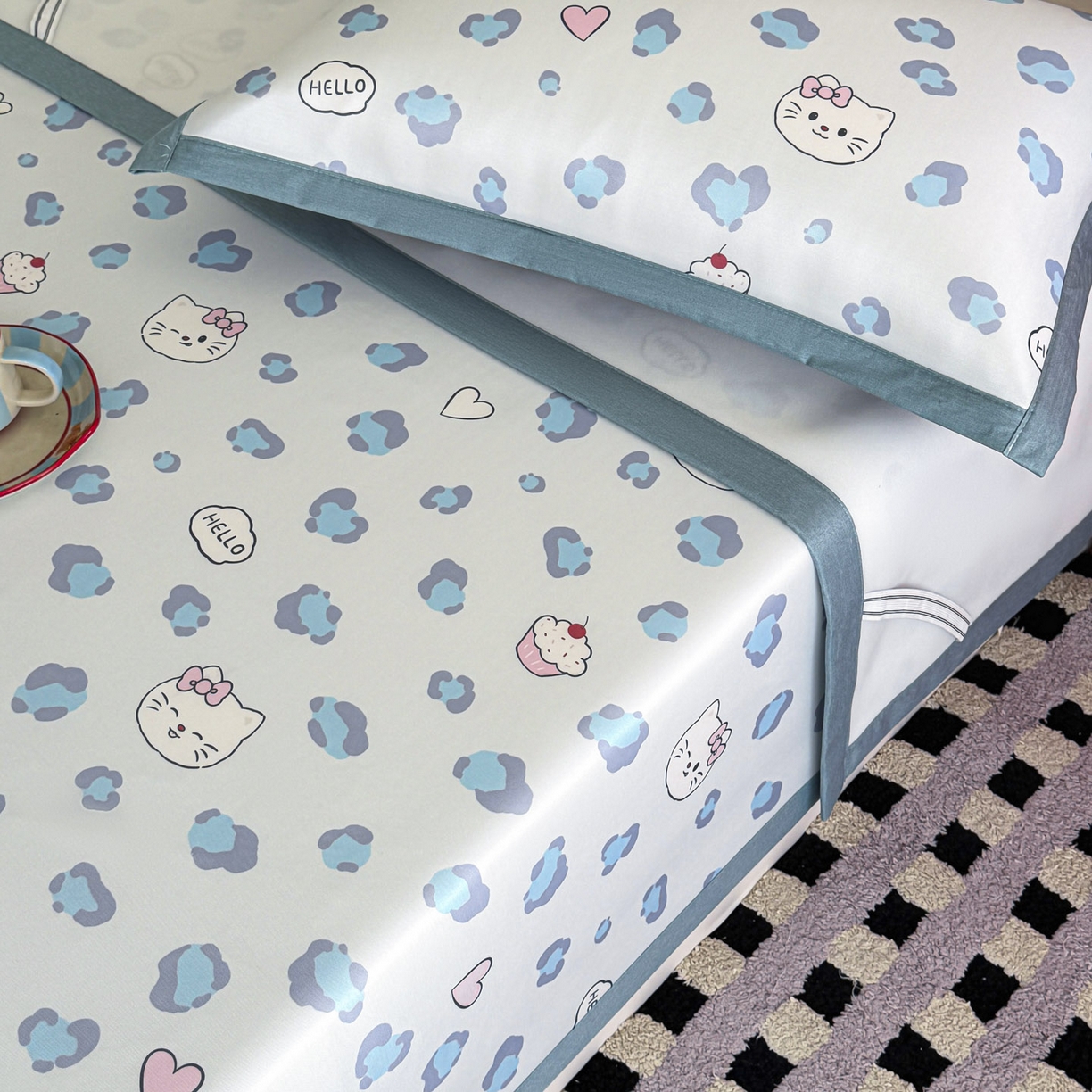 91家纺网 家纺一手货源 找家纺 倾慕家纺 2026春夏新款A类印花小冰皮软席凉席席子 豹猫蓝