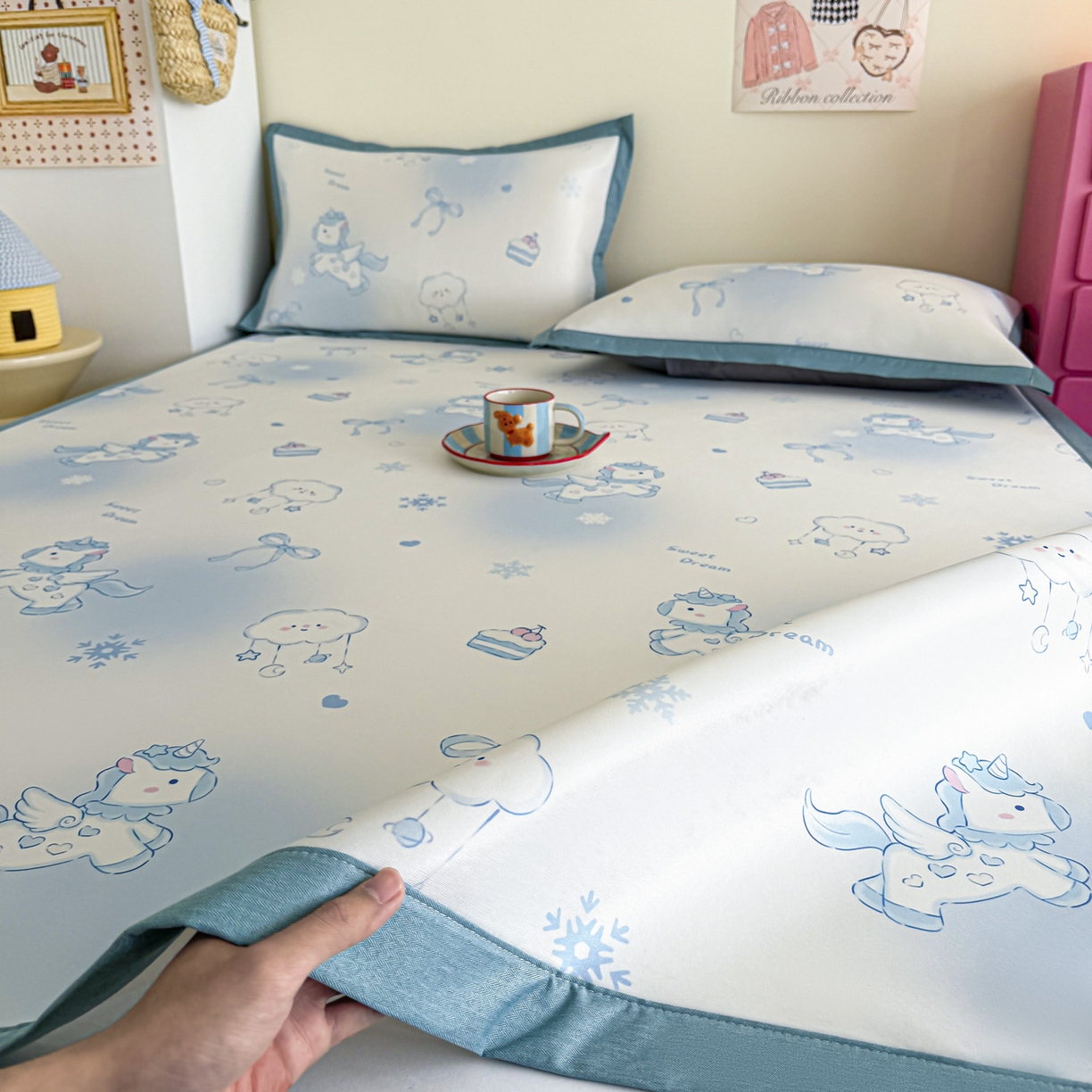 倾慕家纺 2026春夏新款A类印花小冰皮软席凉席席子 云朵小马