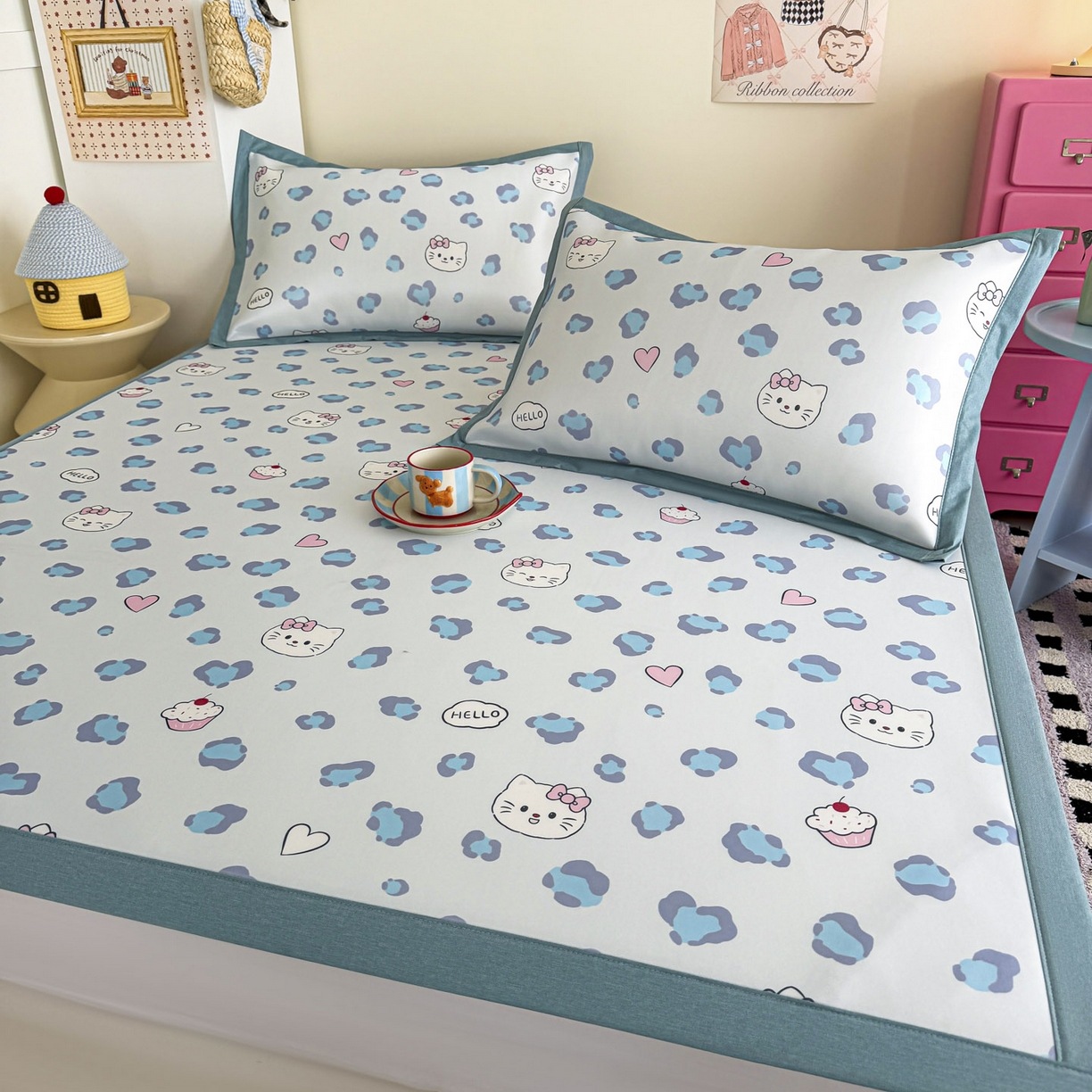 91家纺网 家纺一手货源 找家纺 倾慕家纺 2026春夏新款A类印花小冰皮软席凉席席子 豹猫蓝