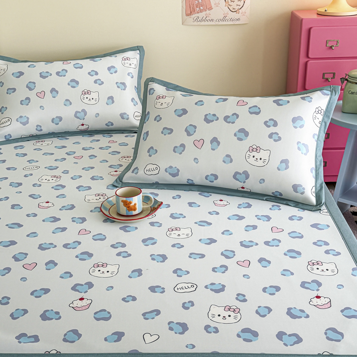 91家纺网 家纺一手货源 找家纺 倾慕家纺 2026春夏新款A类印花小冰皮软席凉席席子 豹猫蓝