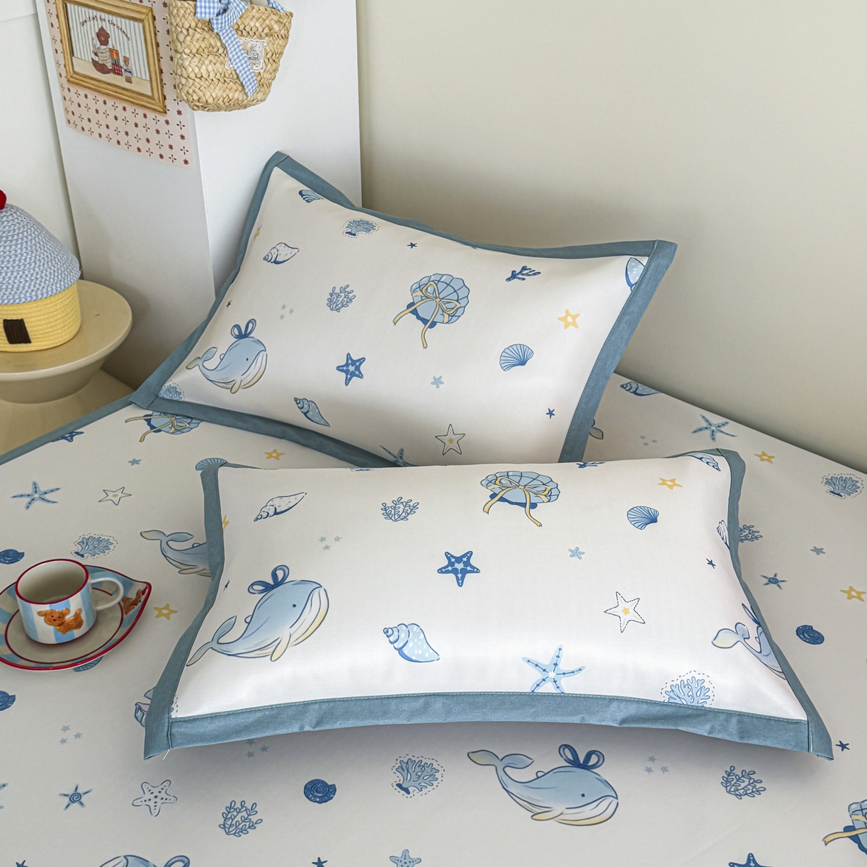 91家纺网 家纺一手货源 找家纺 倾慕家纺 2026春夏新款A类印花小冰皮软席凉席席子 贝壳鲸鱼