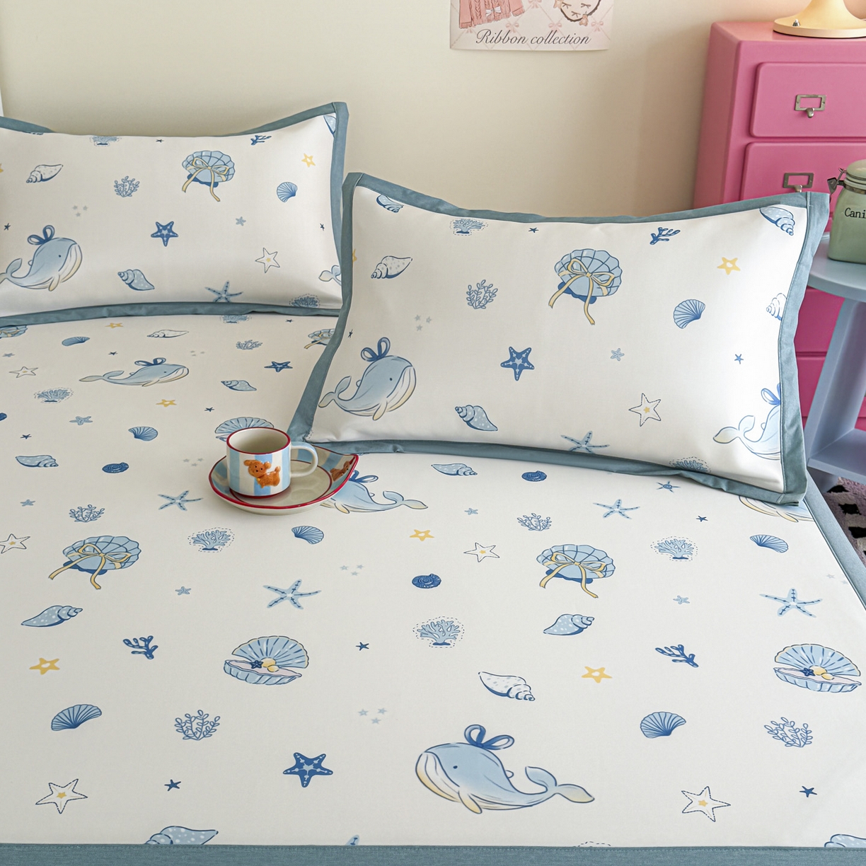 91家纺网 家纺一手货源 找家纺 倾慕家纺 2026春夏新款A类印花小冰皮软席凉席席子 贝壳鲸鱼