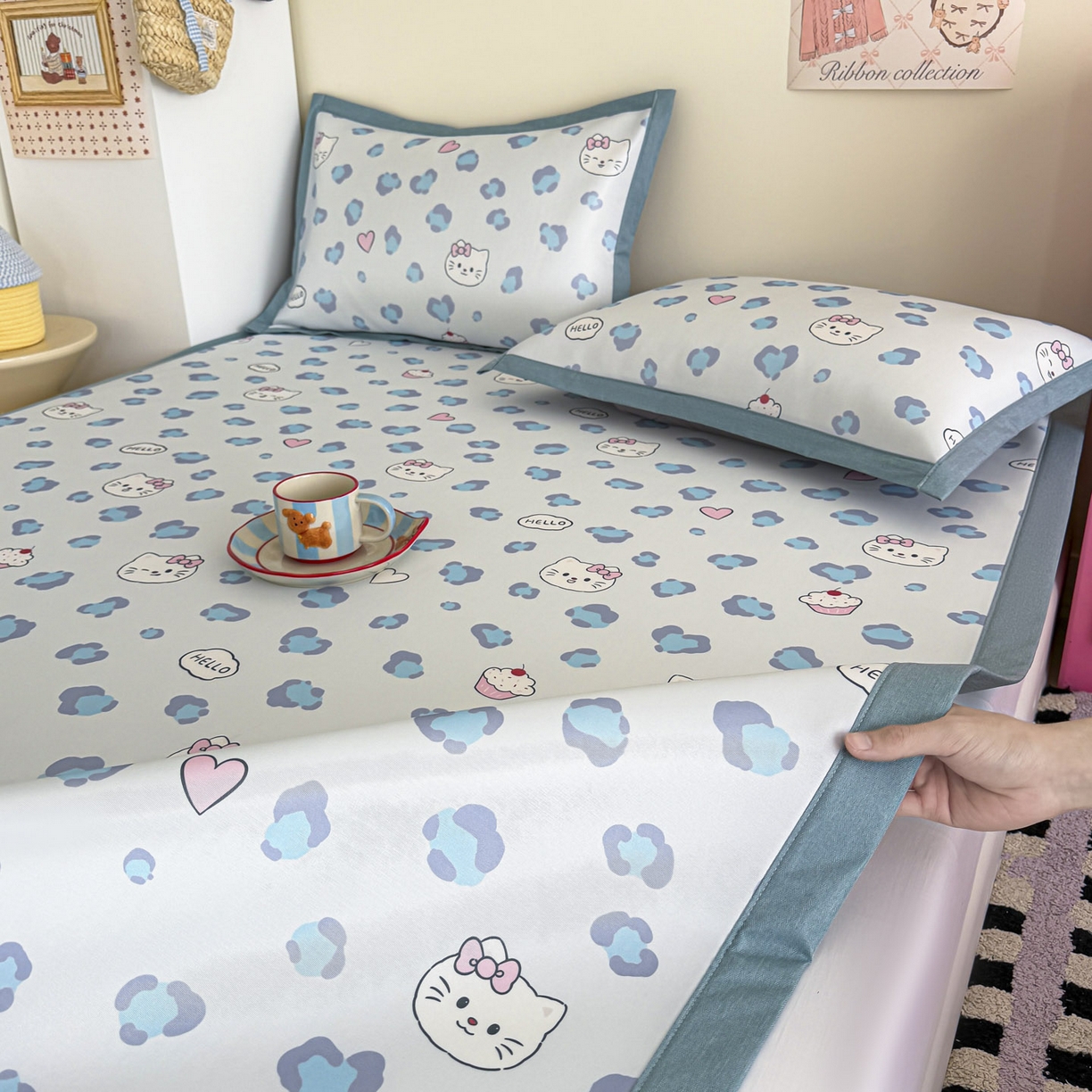 91家纺网 家纺一手货源 找家纺 倾慕家纺 2026春夏新款A类印花小冰皮软席凉席席子 豹猫蓝