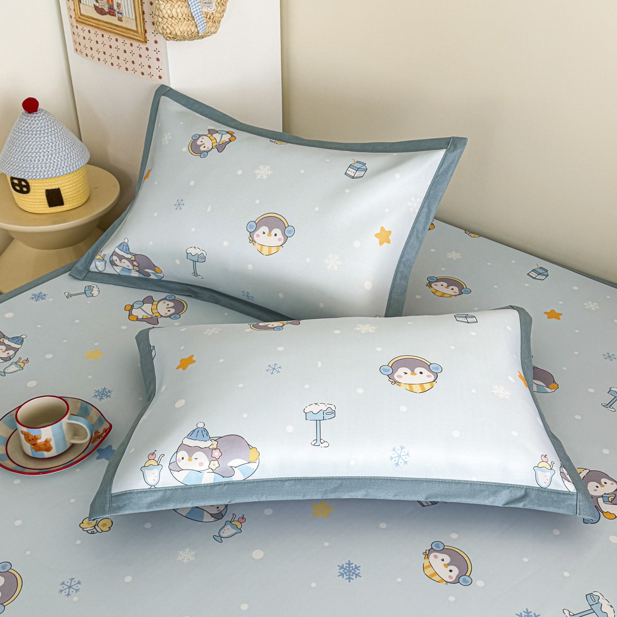 91家纺网 家纺一手货源 找家纺 倾慕家纺 2026春夏新款A类印花小冰皮软席凉席席子 冰雪企鹅