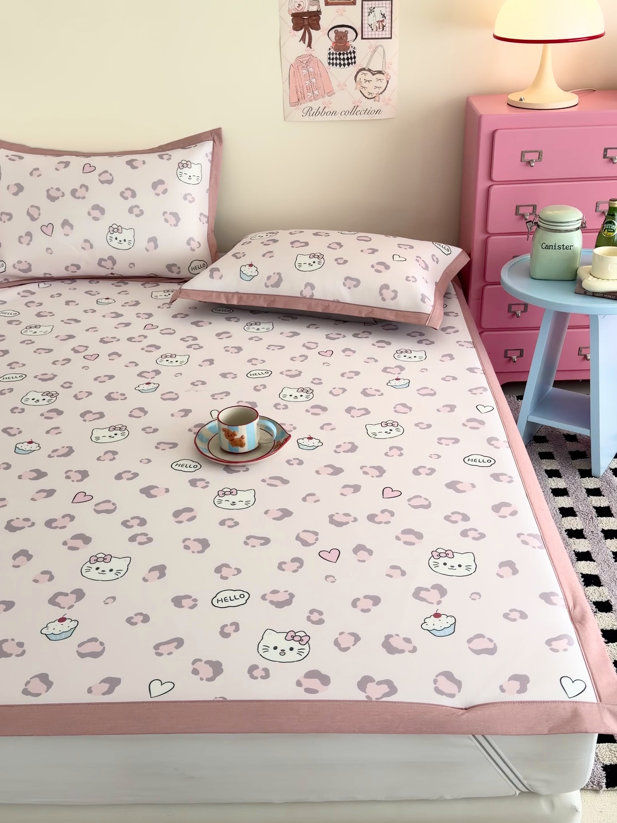 91家纺网 家纺一手货源 找家纺 倾慕家纺 2026春夏新款A类印花小冰皮软席凉席席子 豹猫粉