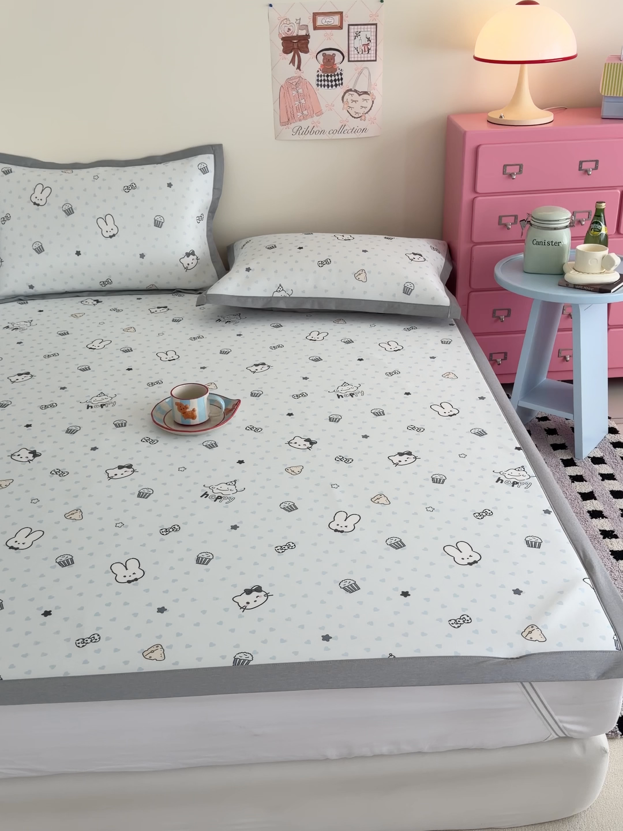 91家纺网 家纺一手货源 找家纺 倾慕家纺 2026春夏新款A类印花小冰皮软席凉席席子 蛋糕小兔