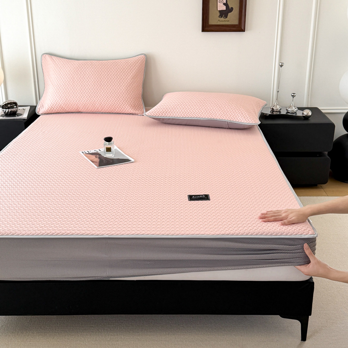 91家纺网 家纺一手货源 找家纺 （总）倾慕家纺 2026春夏新款全PE冰豆豆全包围床笠款凉席席子