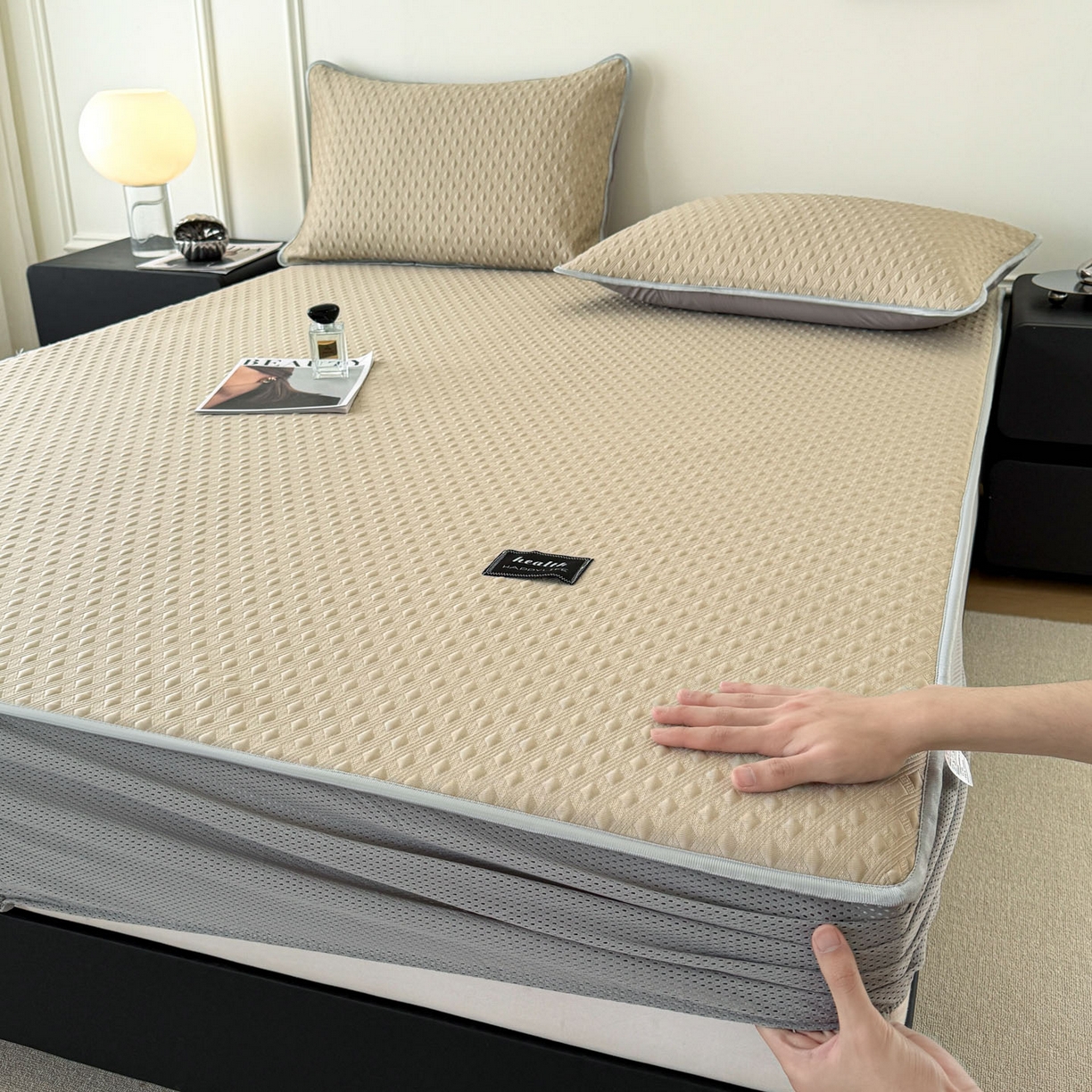 91家纺网 家纺一手货源 找家纺 （总）倾慕家纺 2026春夏新款全PE冰豆豆全包围床笠款凉席席子