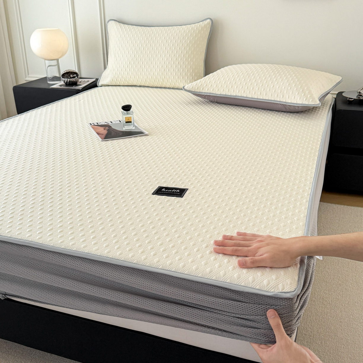 91家纺网 家纺一手货源 找家纺 （总）倾慕家纺 2026春夏新款全PE冰豆豆全包围床笠款凉席席子