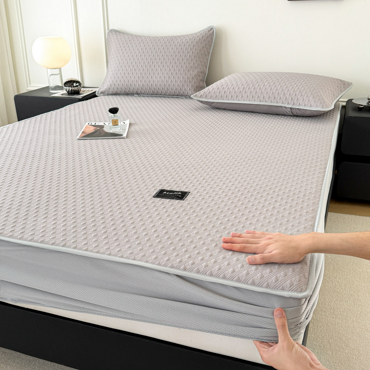 倾慕家纺 2026春夏新款全PE冰豆豆全包围床笠款凉席席子 菱形泡灰