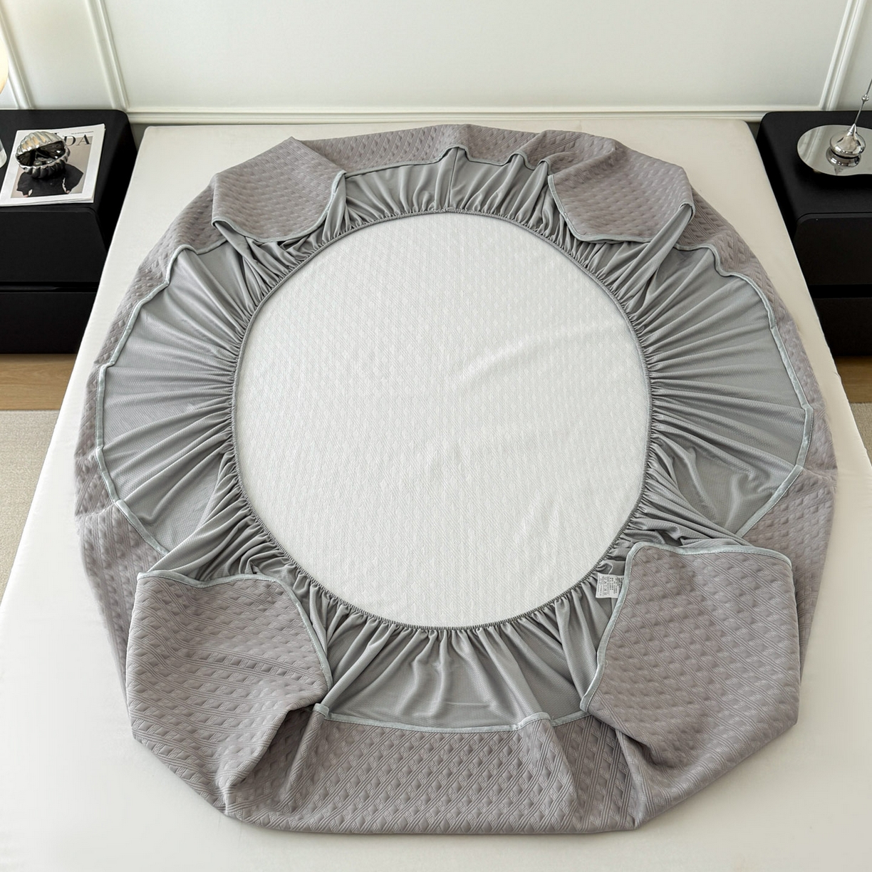 91家纺网 家纺一手货源 找家纺 倾慕家纺 2026春夏新款全PE冰豆豆全包围床笠款凉席席子 菱形泡灰