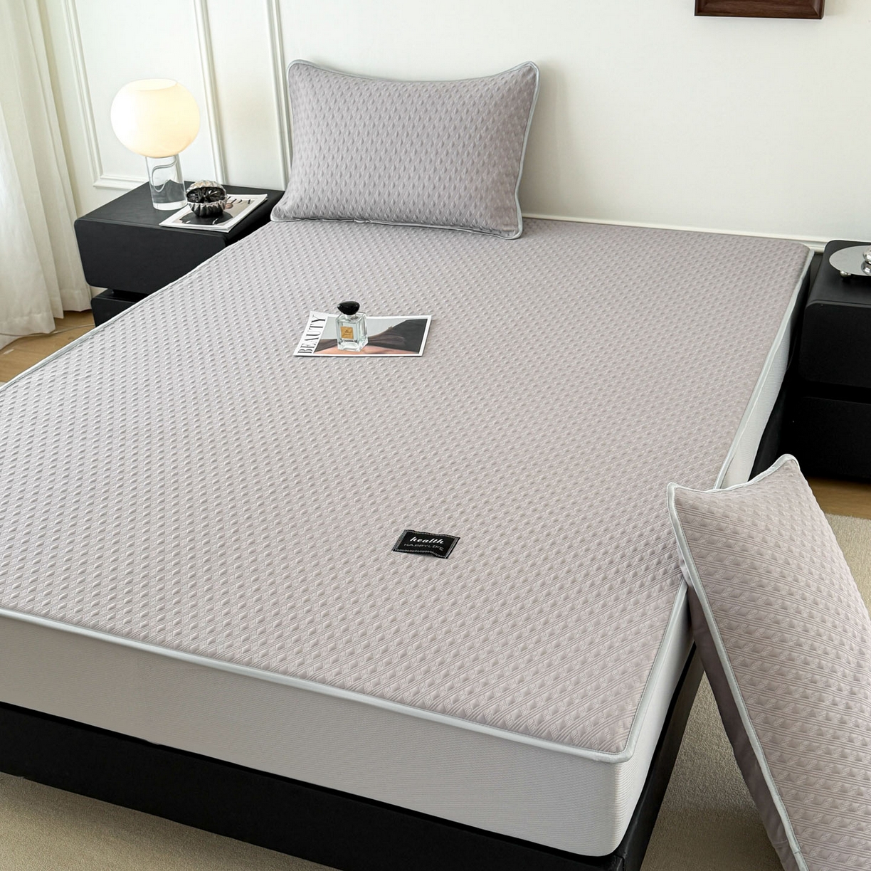 91家纺网 家纺一手货源 找家纺 倾慕家纺 2026春夏新款全PE冰豆豆全包围床笠款凉席席子 菱形泡灰