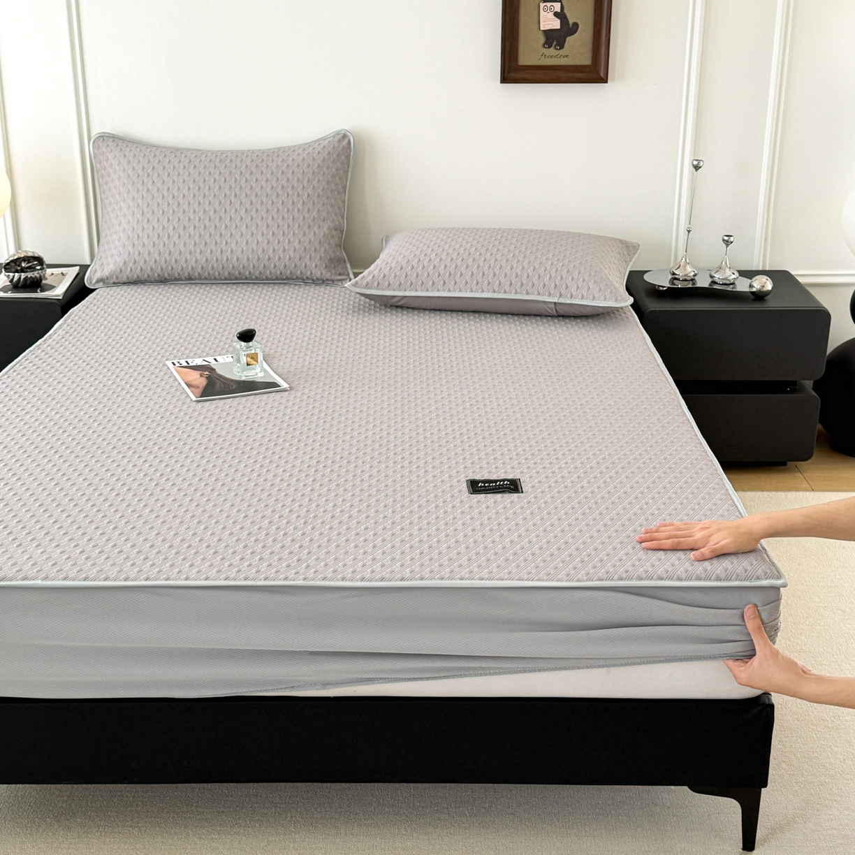 91家纺网 家纺一手货源 找家纺 倾慕家纺 2026春夏新款全PE冰豆豆全包围床笠款凉席席子 菱形泡灰