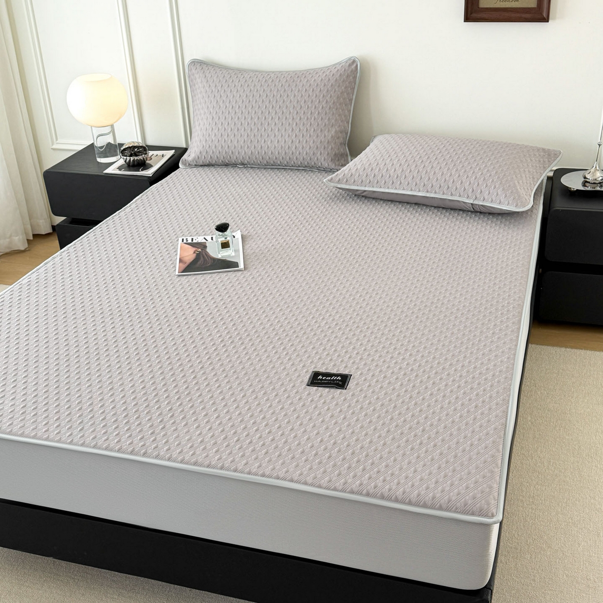 91家纺网 家纺一手货源 找家纺 倾慕家纺 2026春夏新款全PE冰豆豆全包围床笠款凉席席子 菱形泡灰