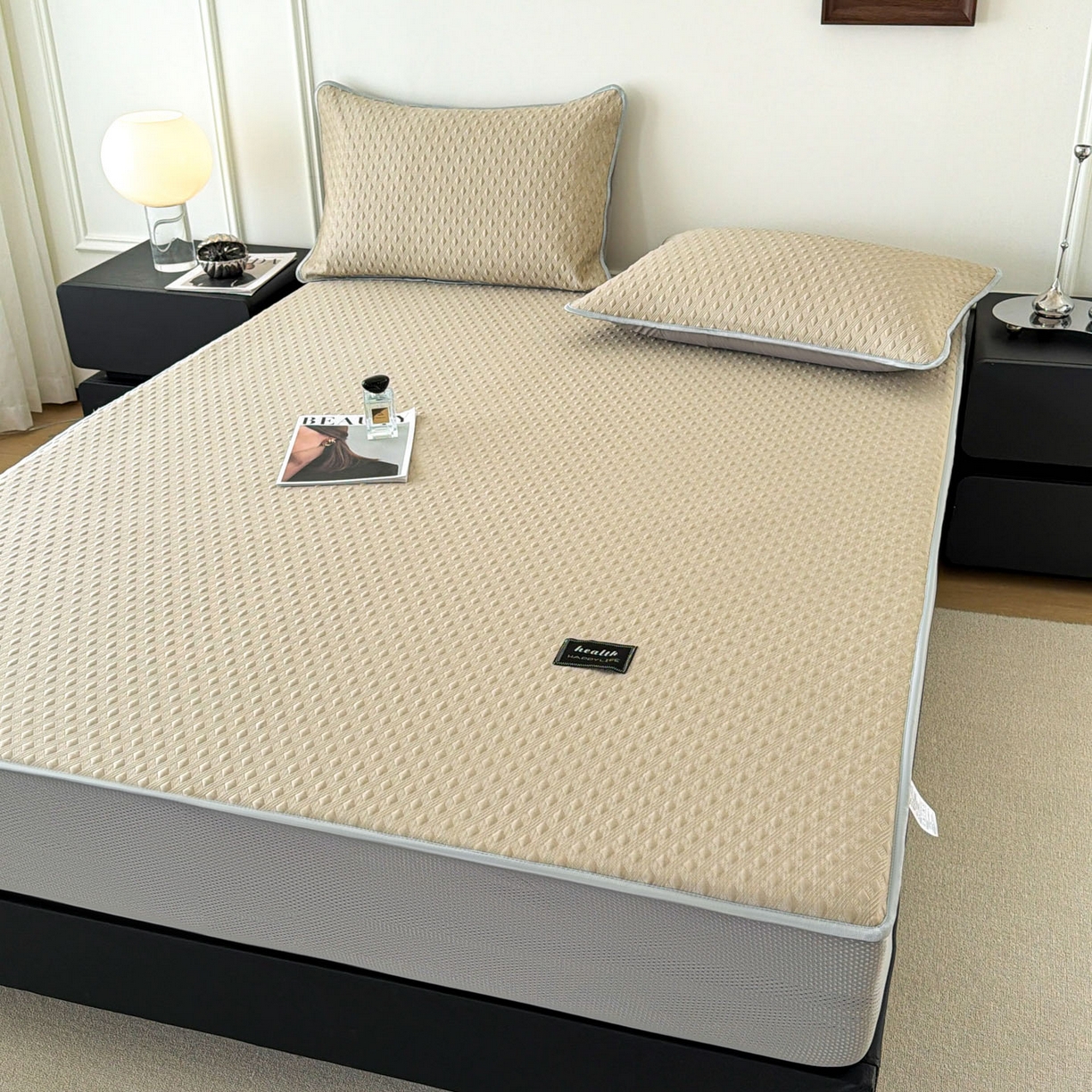 91家纺网 家纺一手货源 找家纺 倾慕家纺 2026春夏新款全PE冰豆豆全包围床笠款凉席席子 菱形泡香槟