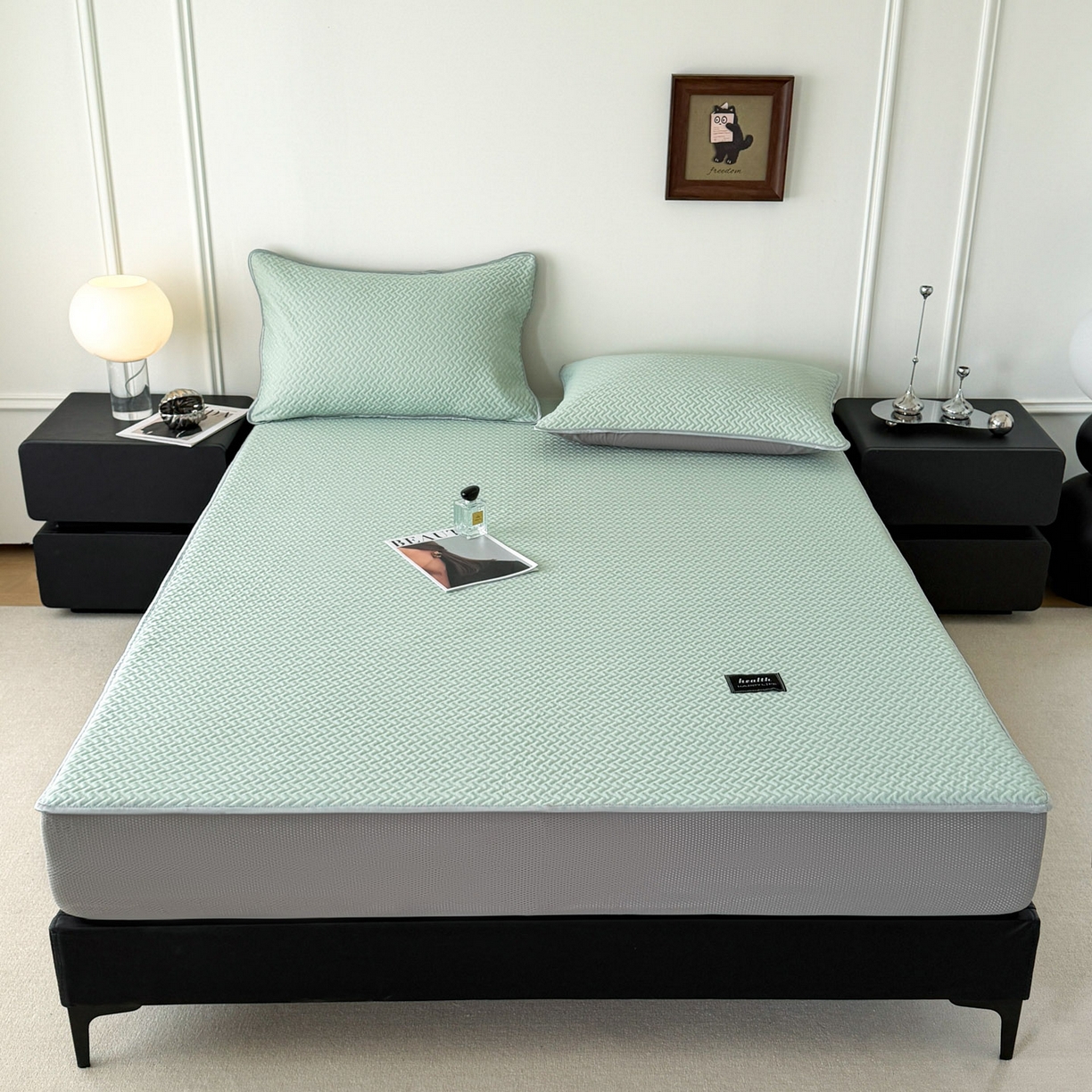 91家纺网 家纺一手货源 找家纺 倾慕家纺 2026春夏新款全PE冰豆豆全包围床笠款凉席席子 箭纹绿