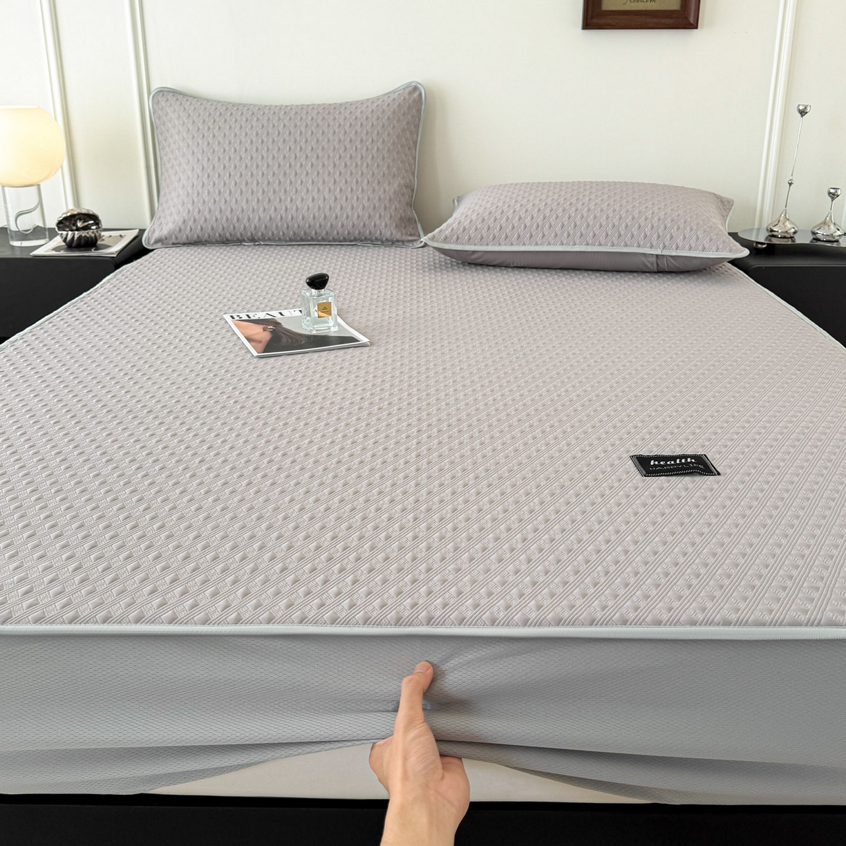 91家纺网 家纺一手货源 找家纺 倾慕家纺 2026春夏新款全PE冰豆豆全包围床笠款凉席席子 菱形泡灰