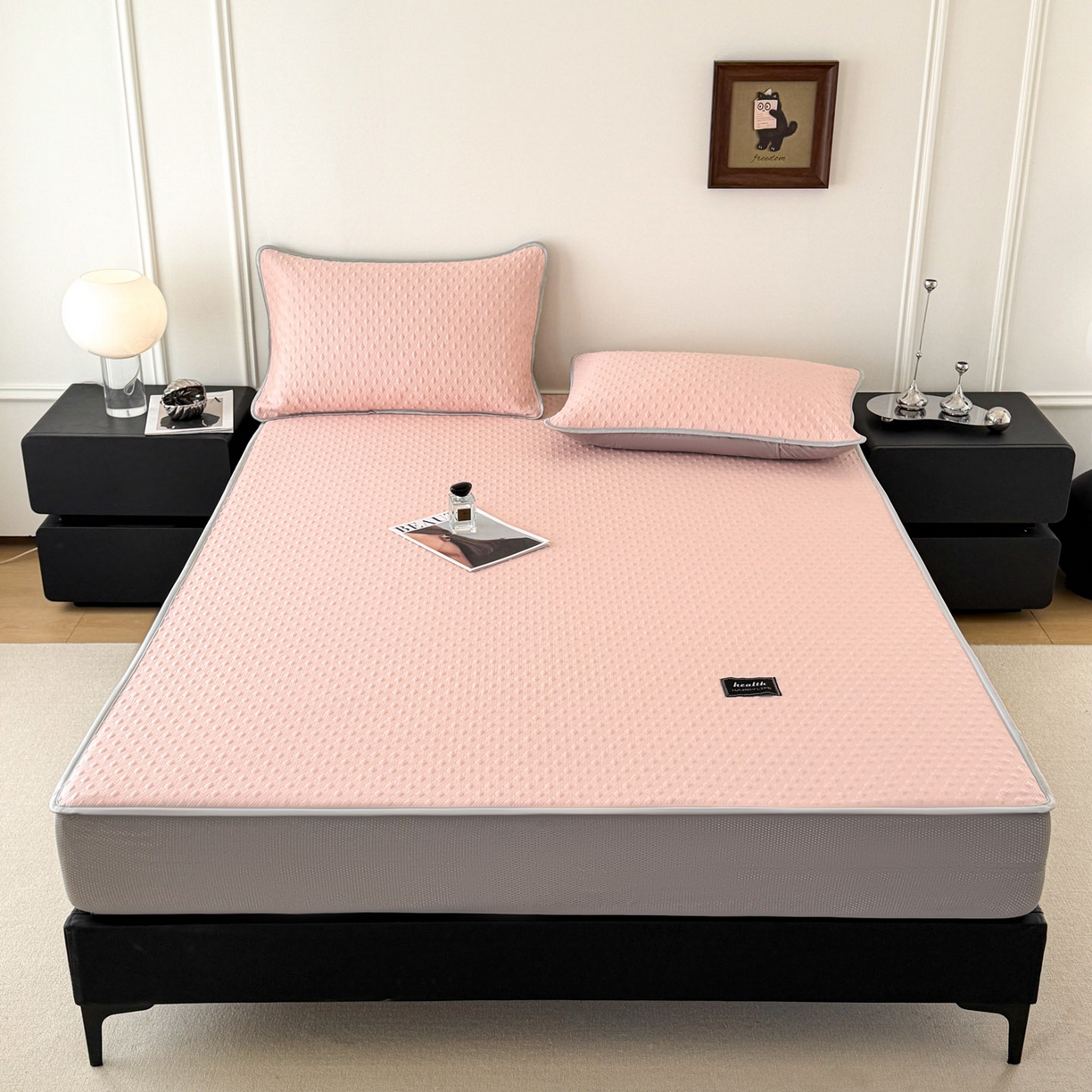 91家纺网 家纺一手货源 找家纺 倾慕家纺 2026春夏新款全PE冰豆豆全包围床笠款凉席席子 菱形泡粉