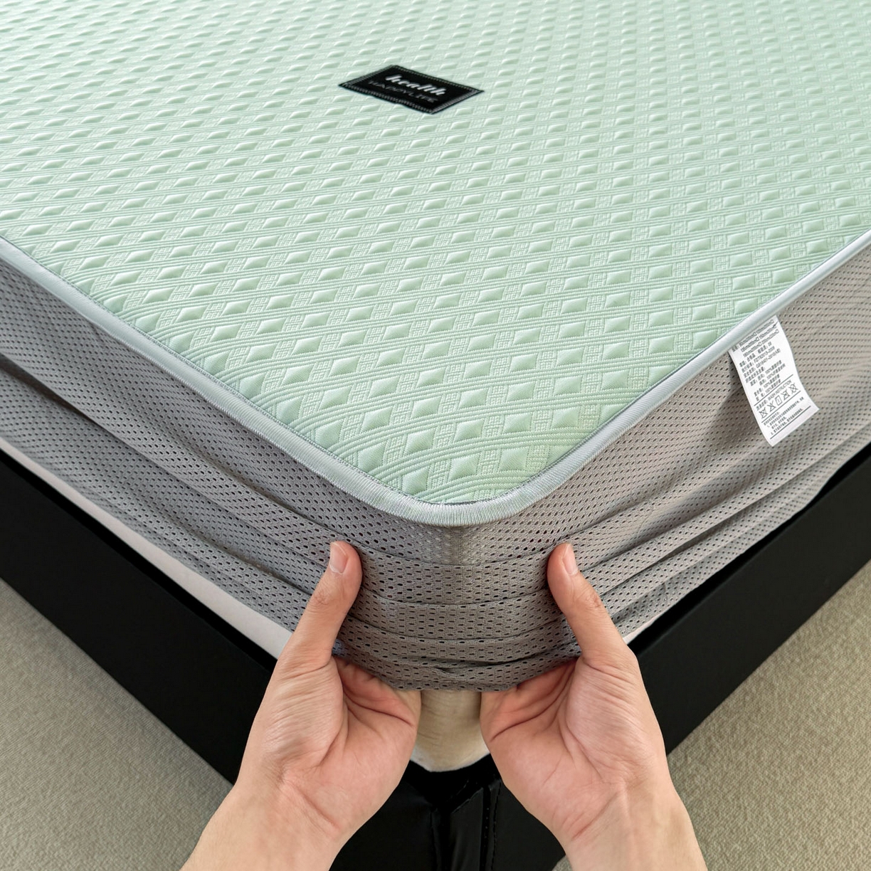 91家纺网 家纺一手货源 找家纺 倾慕家纺 2026春夏新款全PE冰豆豆全包围床笠款凉席席子 菱形泡绿