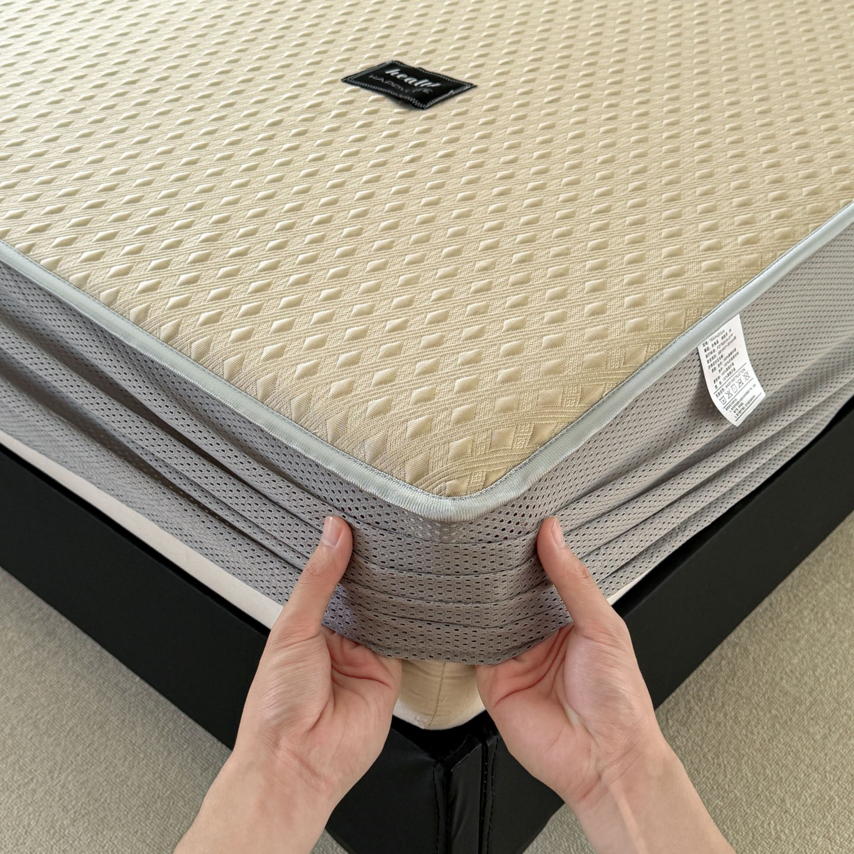 91家纺网 家纺一手货源 找家纺 倾慕家纺 2026春夏新款全PE冰豆豆全包围床笠款凉席席子 菱形泡香槟