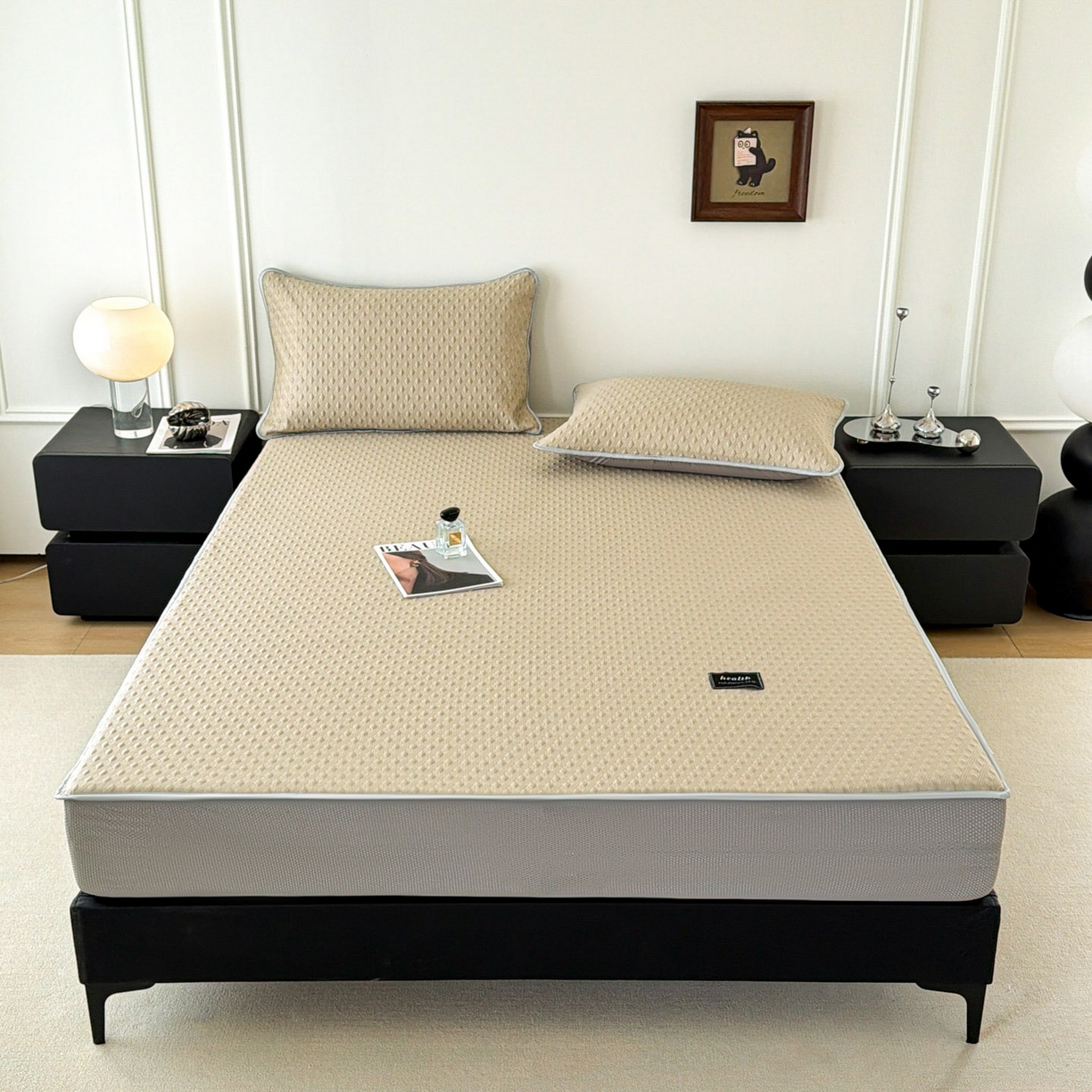 91家纺网 家纺一手货源 找家纺 倾慕家纺 2026春夏新款全PE冰豆豆全包围床笠款凉席席子 菱形泡香槟