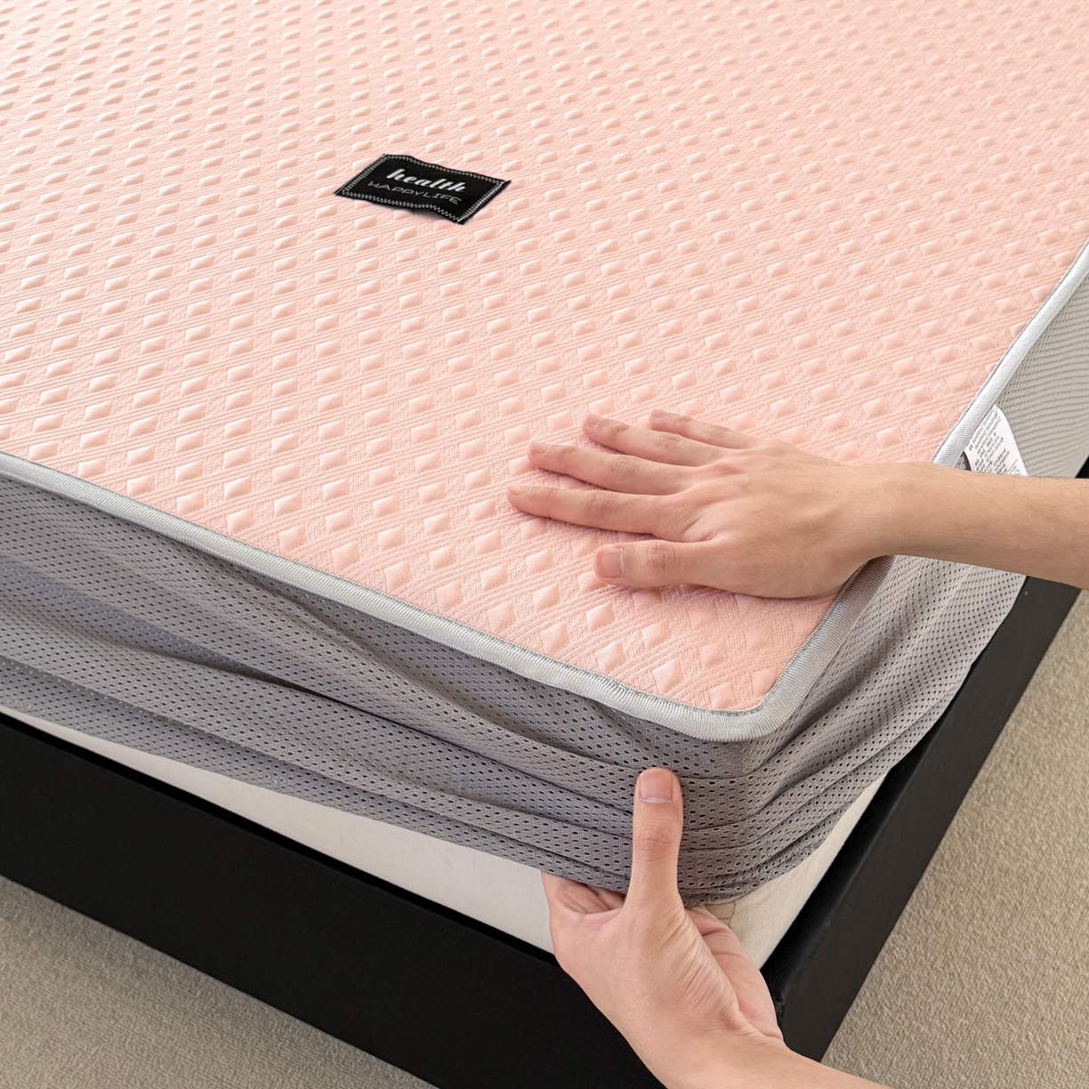 91家纺网 家纺一手货源 找家纺 倾慕家纺 2026春夏新款全PE冰豆豆全包围床笠款凉席席子 菱形泡粉