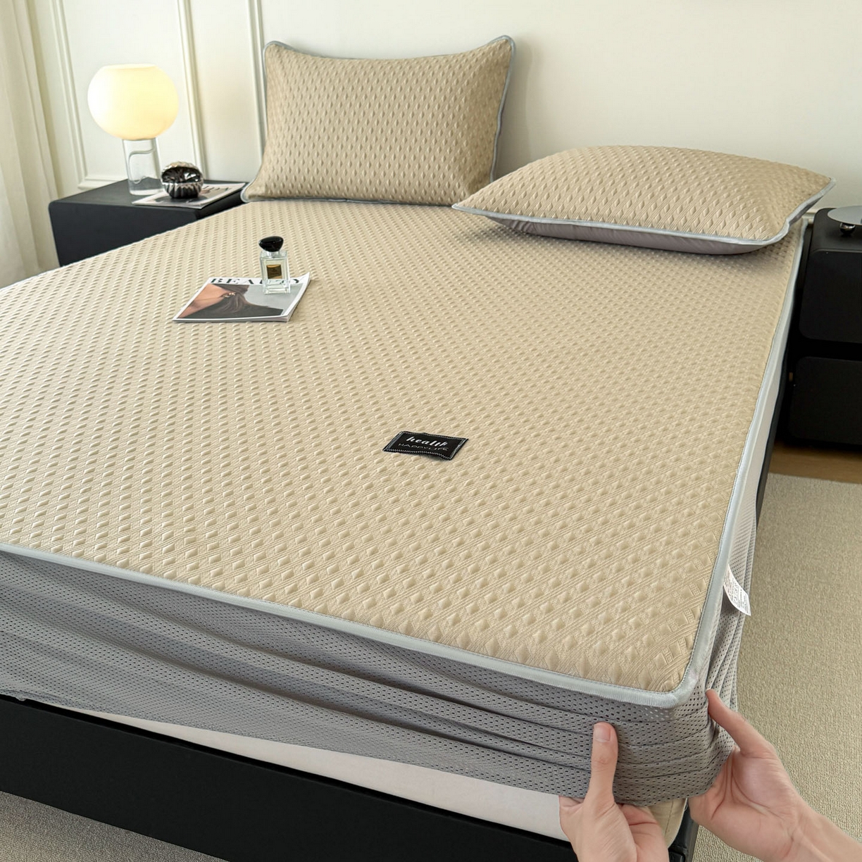 91家纺网 家纺一手货源 找家纺 倾慕家纺 2026春夏新款全PE冰豆豆全包围床笠款凉席席子 菱形泡香槟