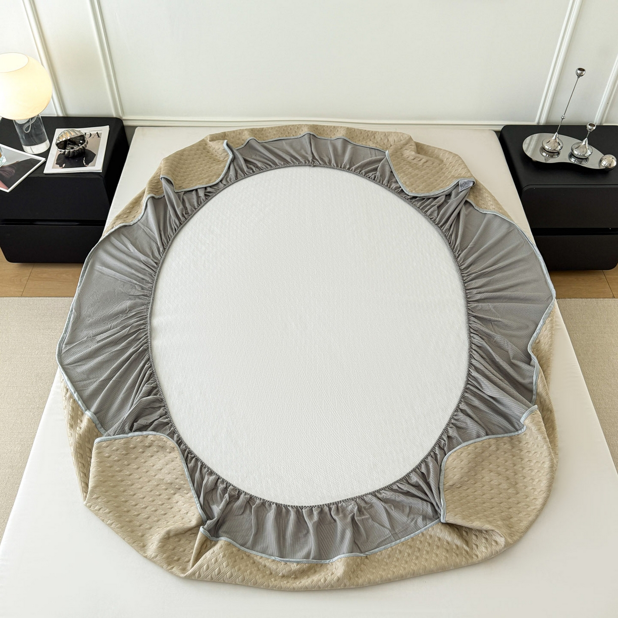 91家纺网 家纺一手货源 找家纺 倾慕家纺 2026春夏新款全PE冰豆豆全包围床笠款凉席席子 菱形泡香槟