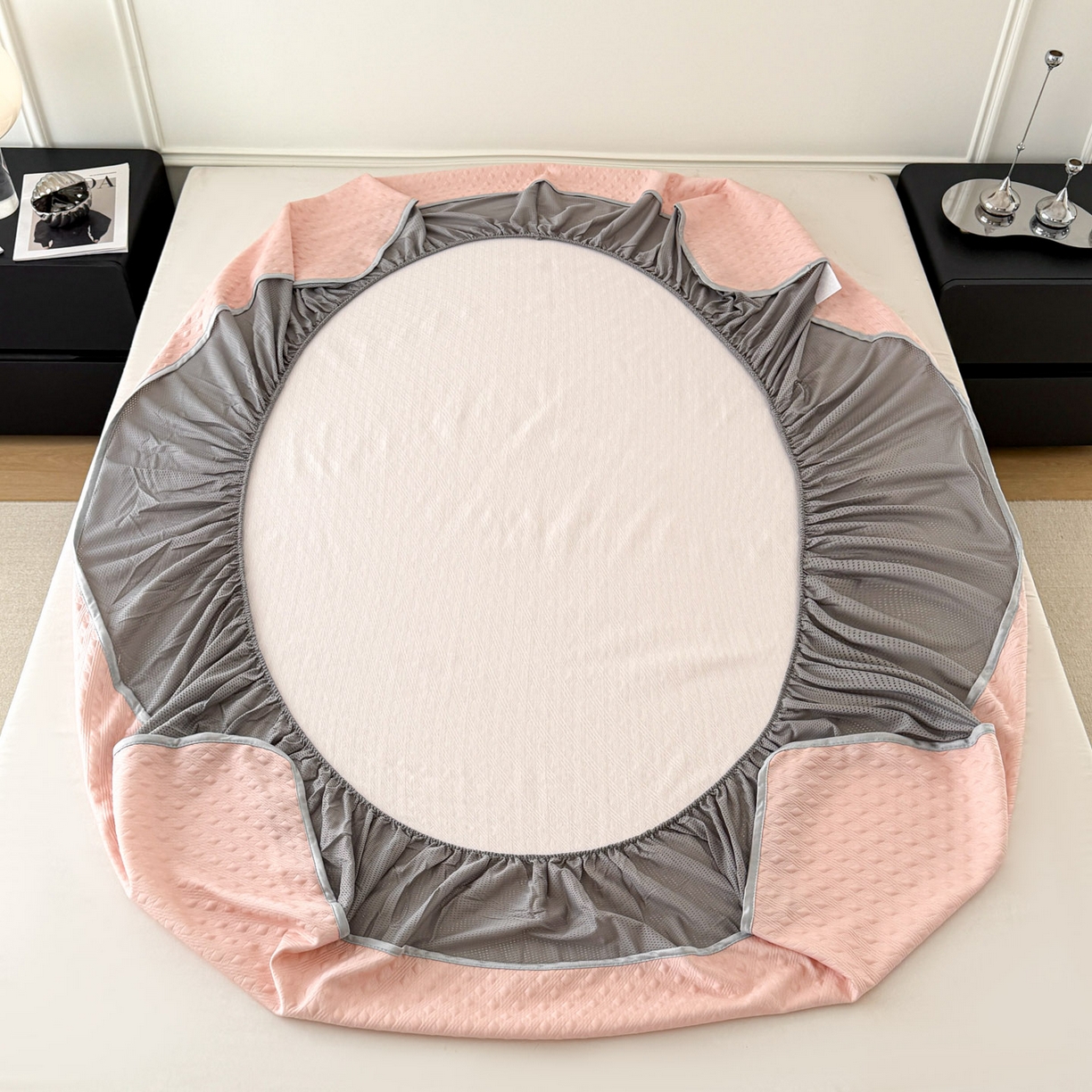 91家纺网 家纺一手货源 找家纺 倾慕家纺 2026春夏新款全PE冰豆豆全包围床笠款凉席席子 菱形泡粉