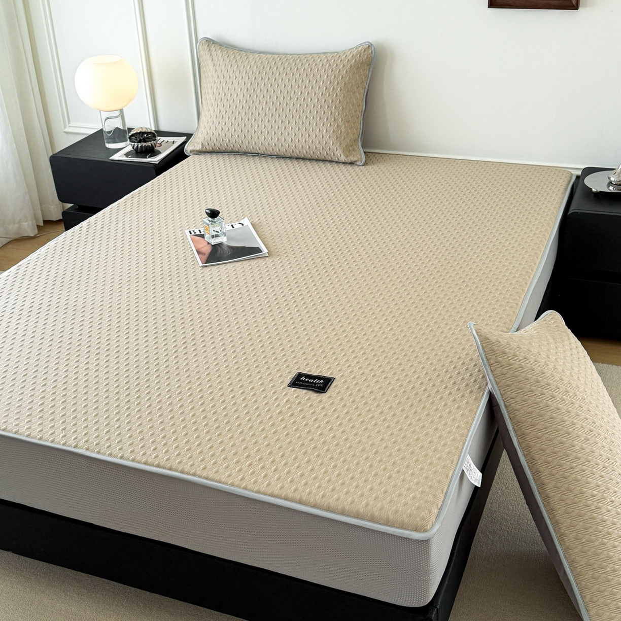 91家纺网 家纺一手货源 找家纺 倾慕家纺 2026春夏新款全PE冰豆豆全包围床笠款凉席席子 菱形泡香槟