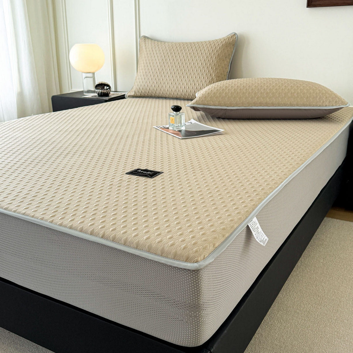 91家纺网 家纺一手货源 找家纺 倾慕家纺 2026春夏新款全PE冰豆豆全包围床笠款凉席席子 菱形泡香槟