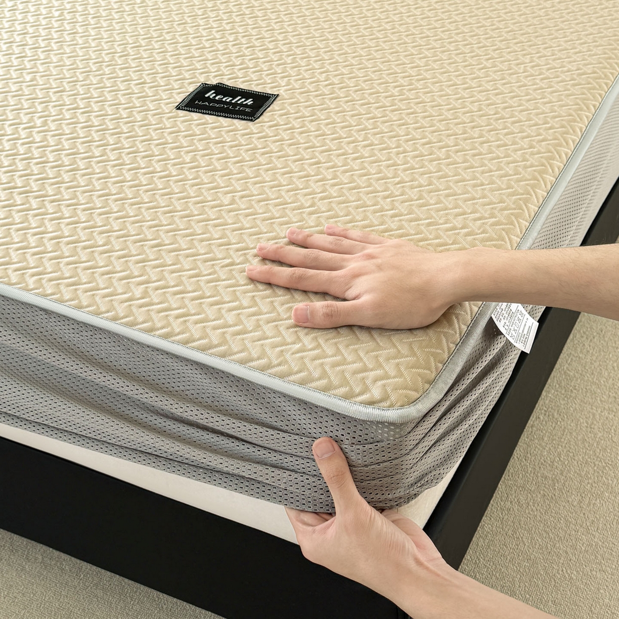 91家纺网 家纺一手货源 找家纺 倾慕家纺 2026春夏新款全PE冰豆豆全包围床笠款凉席席子 箭纹卡其