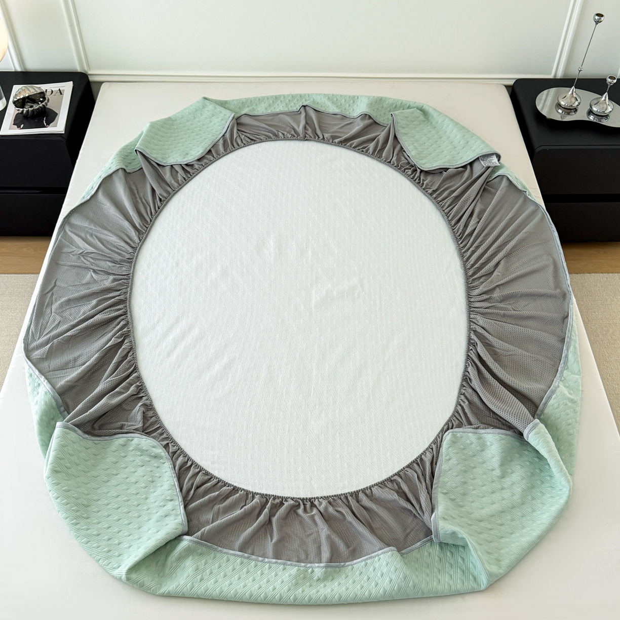 91家纺网 家纺一手货源 找家纺 倾慕家纺 2026春夏新款全PE冰豆豆全包围床笠款凉席席子 菱形泡绿