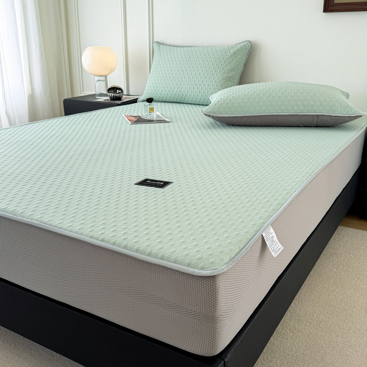 91家纺网 家纺一手货源 找家纺 倾慕家纺 2026春夏新款全PE冰豆豆全包围床笠款凉席席子 菱形泡绿