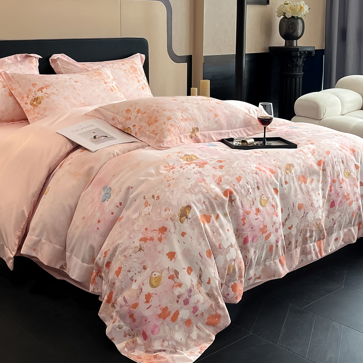 91家纺网 家纺一手货源 找家纺 （总）经年 2026春夏新款天丝数码印花四件套-花漾蝶影