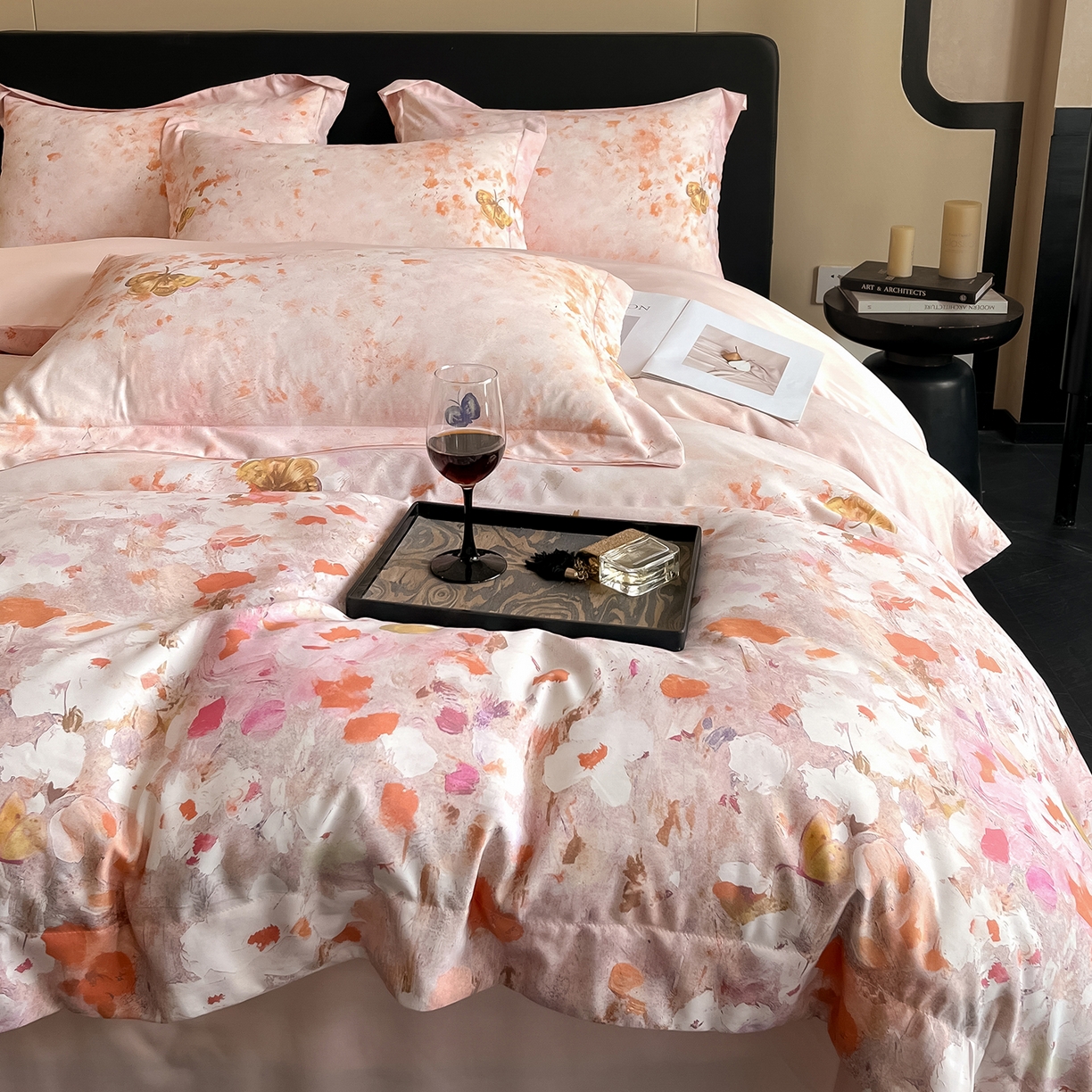 91家纺网 家纺一手货源 找家纺 （总）经年 2026春夏新款天丝数码印花四件套-花漾蝶影