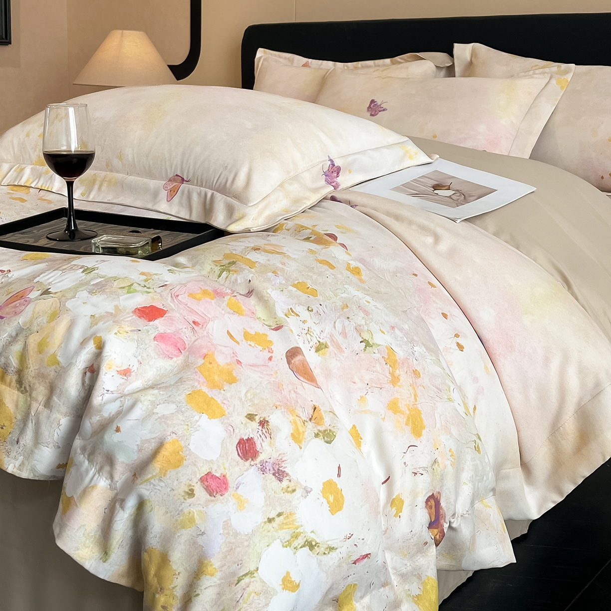 91家纺网 家纺一手货源 找家纺 （总）经年 2026春夏新款天丝数码印花四件套-花漾蝶影