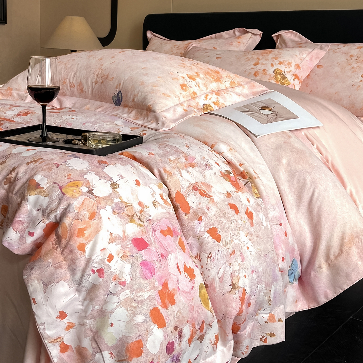 91家纺网 家纺一手货源 找家纺 （总）经年 2026春夏新款天丝数码印花四件套-花漾蝶影