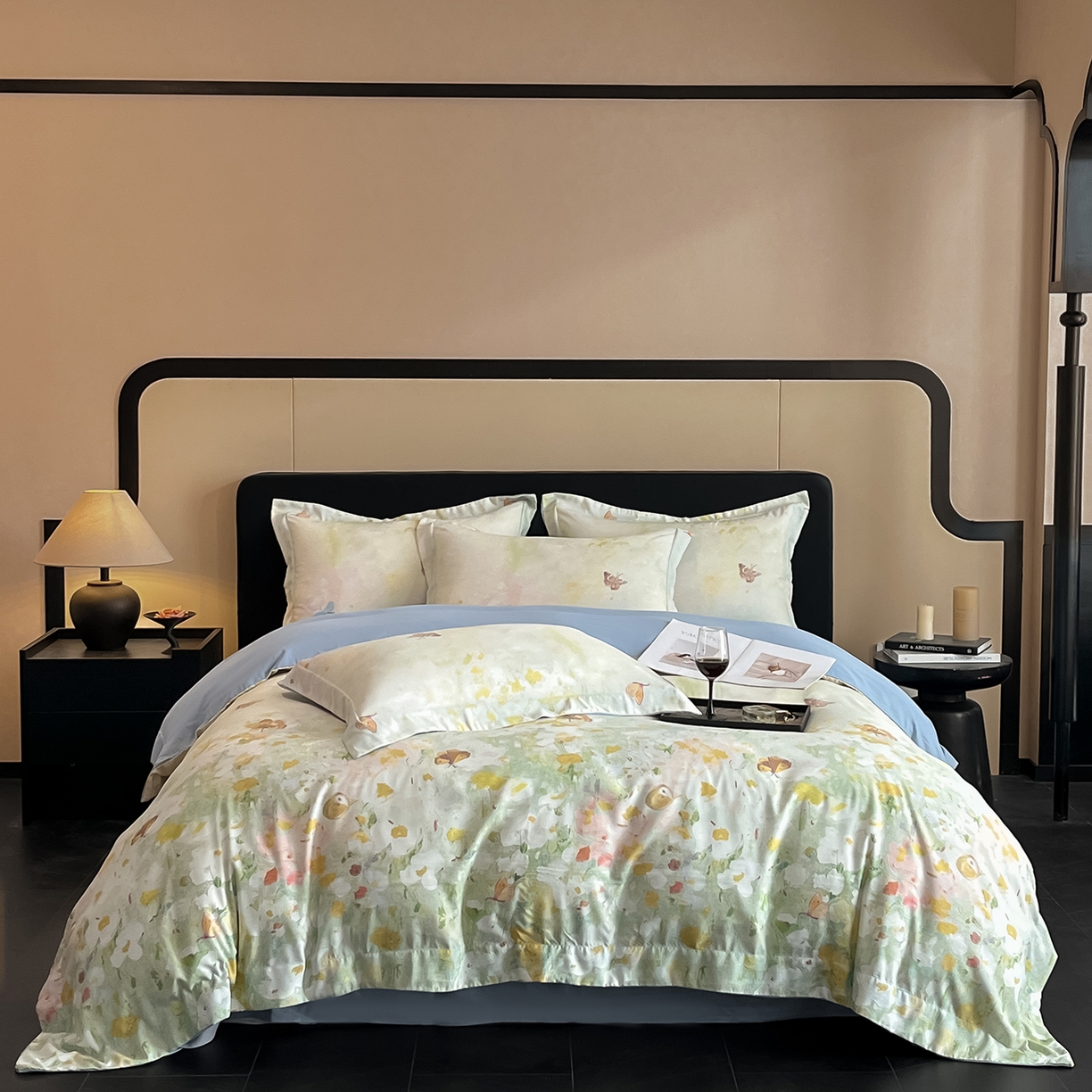 91家纺网 家纺一手货源 找家纺 经年 2026春夏新款天丝数码印花四件套-花漾蝶影 花漾蝶影-绿蓝