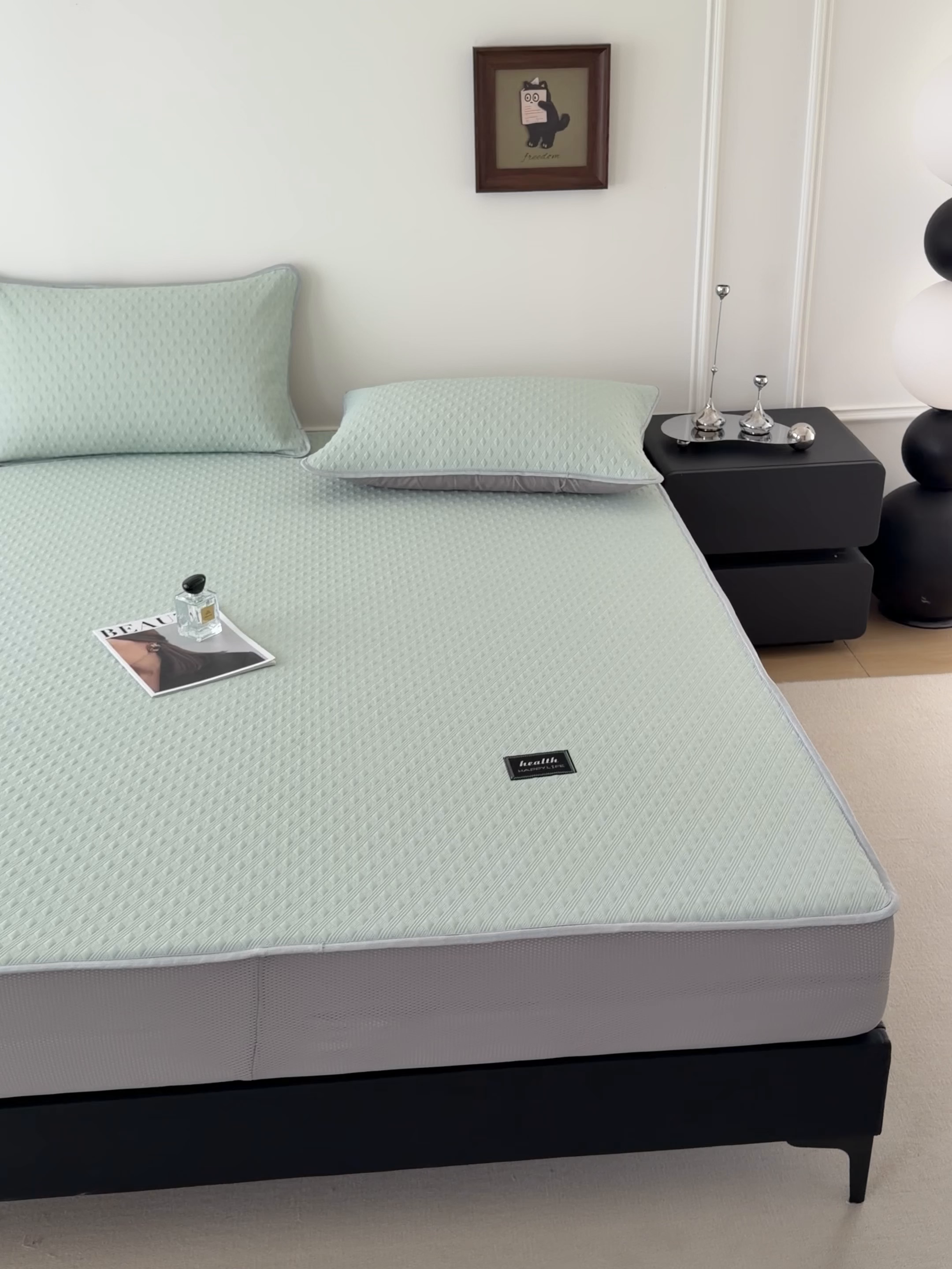 91家纺网 家纺一手货源 找家纺 倾慕家纺 2026春夏新款全PE冰豆豆全包围床笠款凉席席子 菱形泡绿