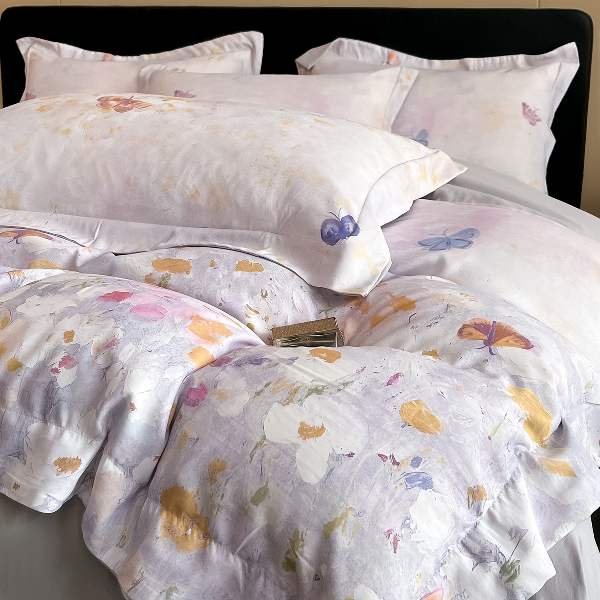 91家纺网 家纺一手货源 找家纺 经年 2026春夏新款天丝数码印花四件套-花漾蝶影 花漾蝶影-紫灰